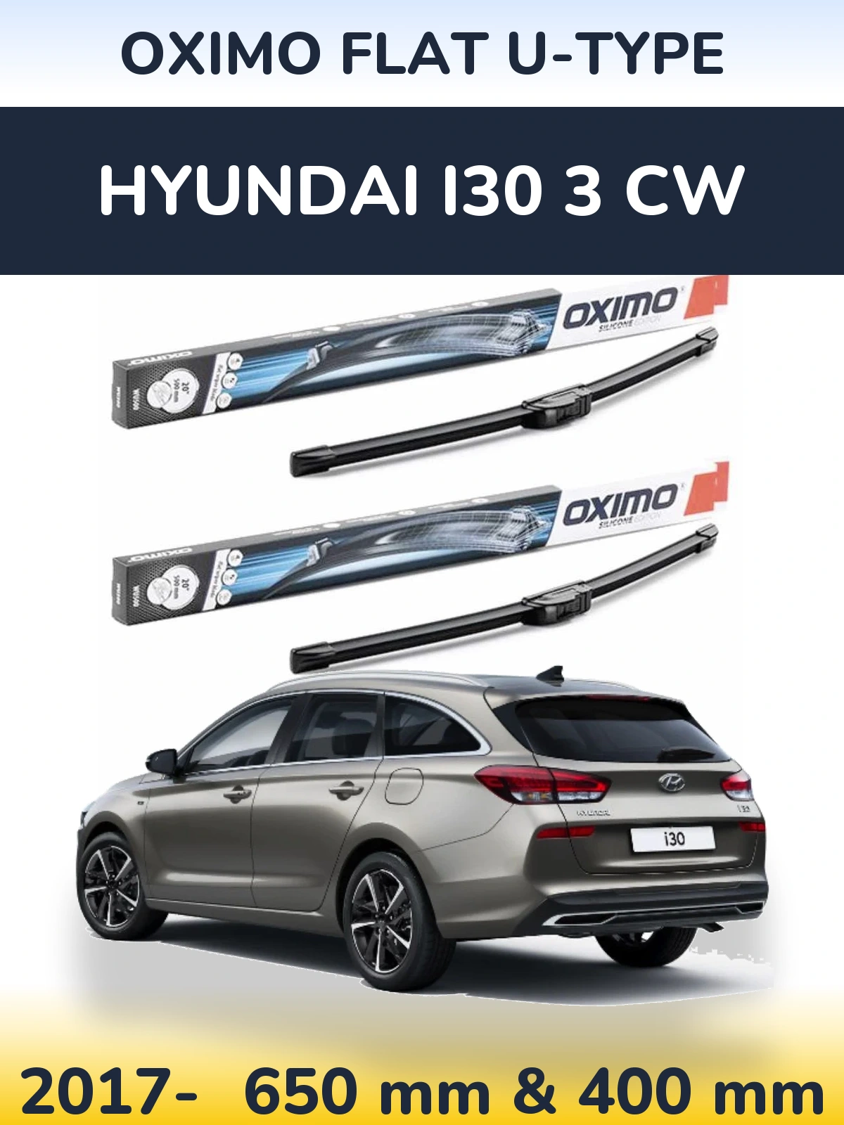 Front wiper blade set Oximo Flat U-type 650 & 400 mm for Hyundai i30 3 CW 2017-2026