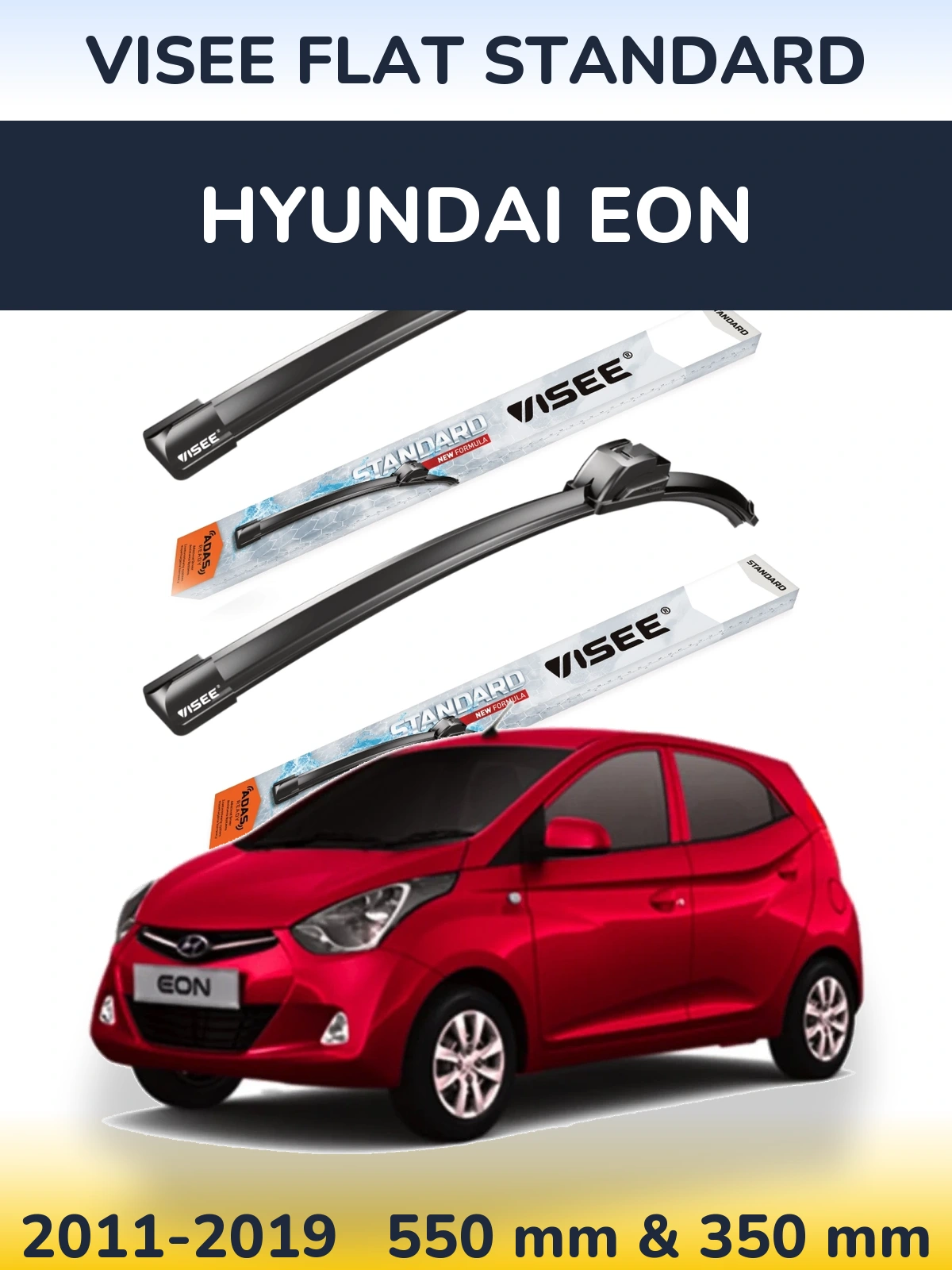 Front wiper blade set VISEE FLAT STANDARD 550 & 350 mm for Hyundai EON 2011-2019
