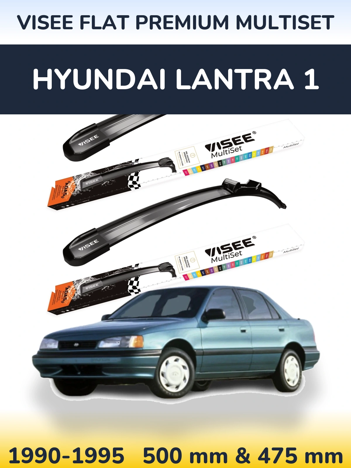 Front wiper blade set VISEE FLAT PREMIUM MultiSet 500 & 475 mm for Hyundai Lantra 1 1990-1995