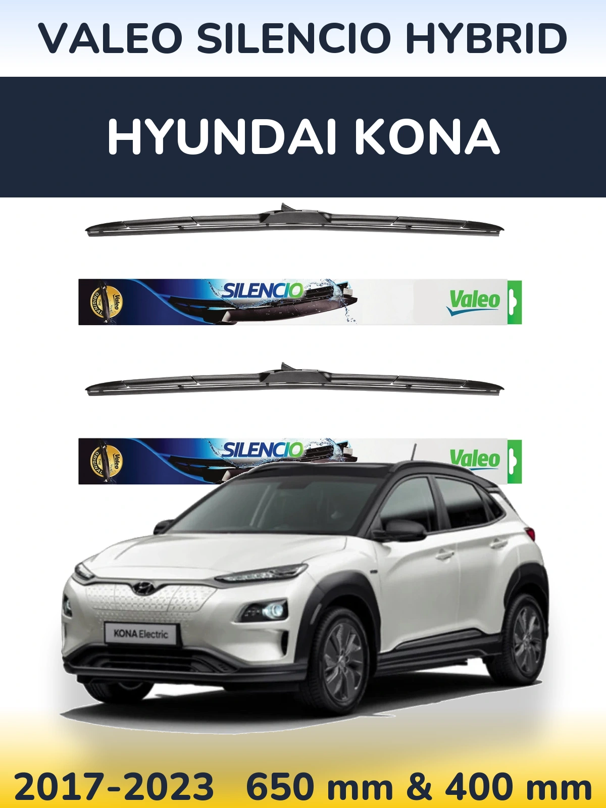 Комплект передних дворников Valeo Silencio Hybrid 650 & 400 мм для Hyundai Kona 2017-2023
