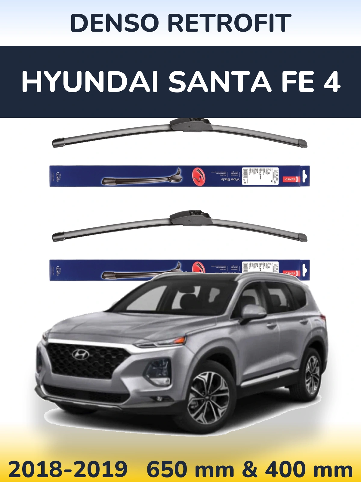 Комплект передніх щіток Denso Retrofit 650 & 400 мм для Hyundai Santa Fe 4 2018-2019