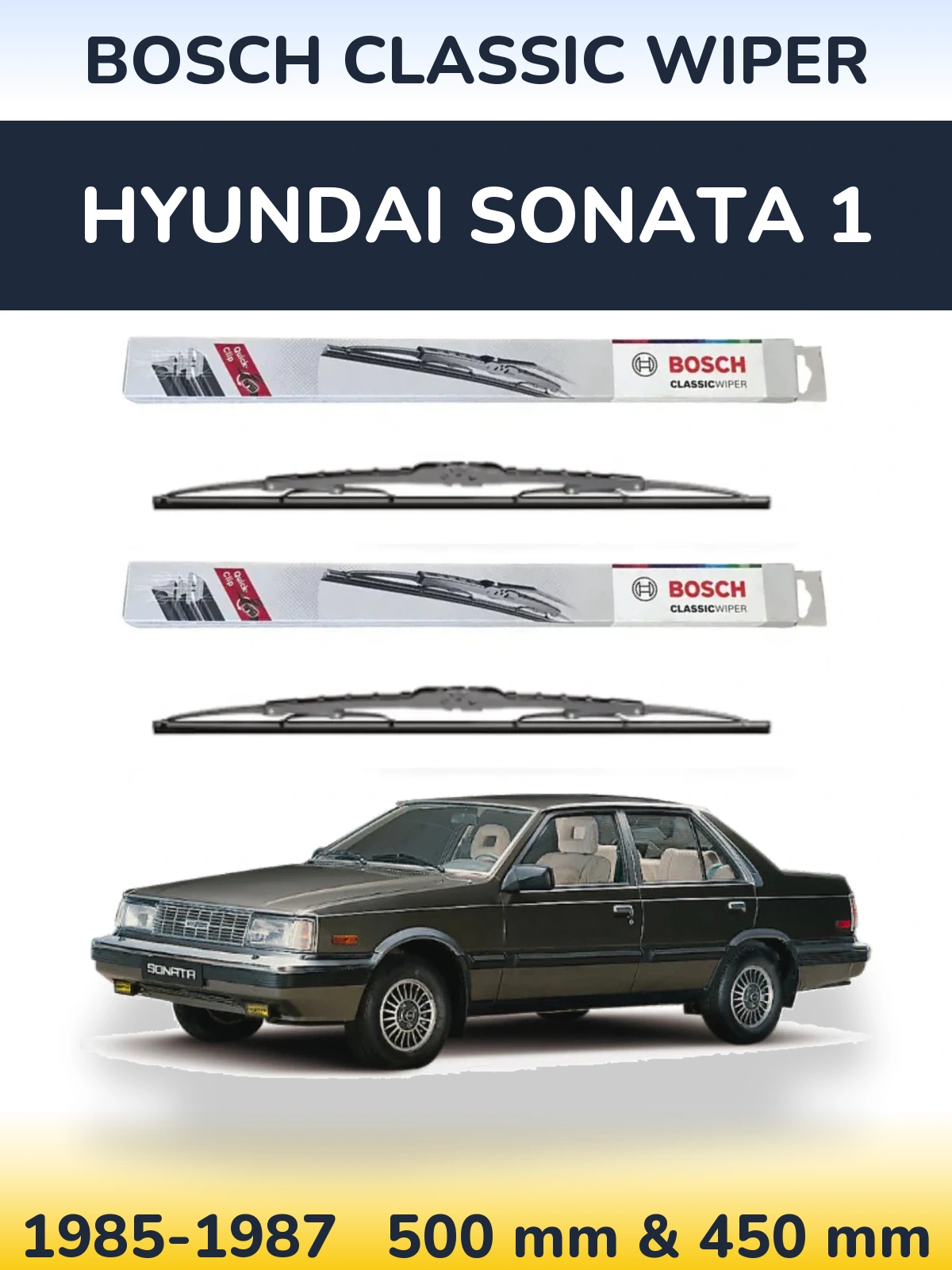 Front wiper blade set BOSCH Classic Wiper 500 & 450 mm for Hyundai Sonata 1 1985-1987