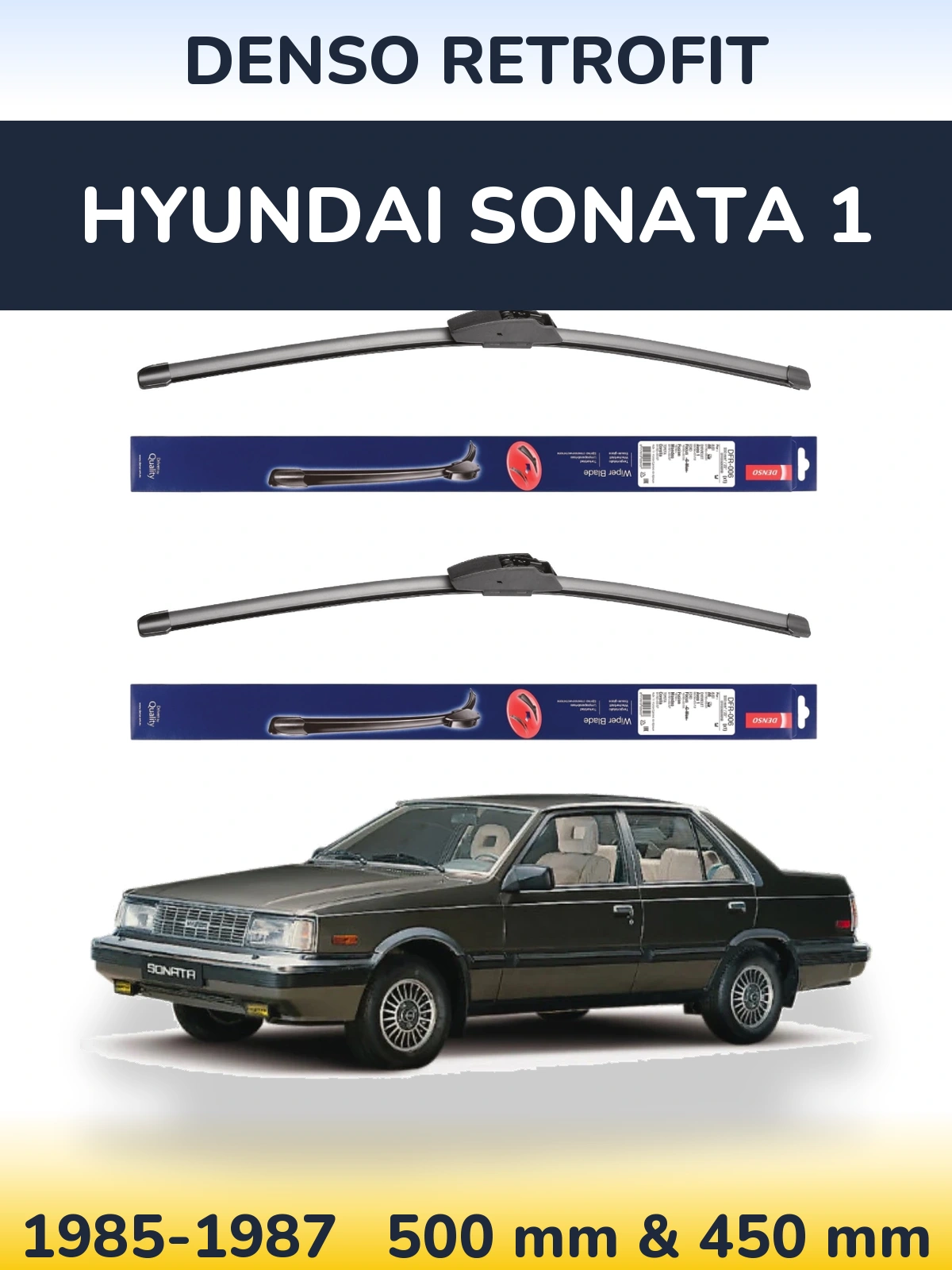 Front wiper blade set Denso Retrofit 500 & 450 mm for Hyundai Sonata 1 1985-1987