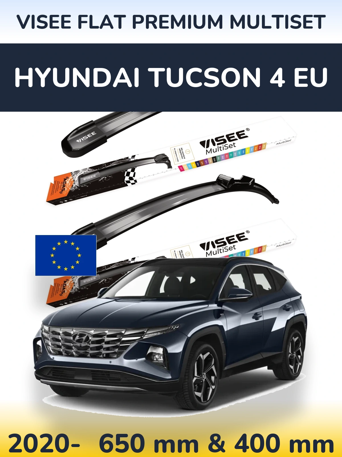 Front wiper blade set VISEE FLAT PREMIUM MultiSet 650 & 400 mm for Hyundai Tucson 4 EU 2020-2026