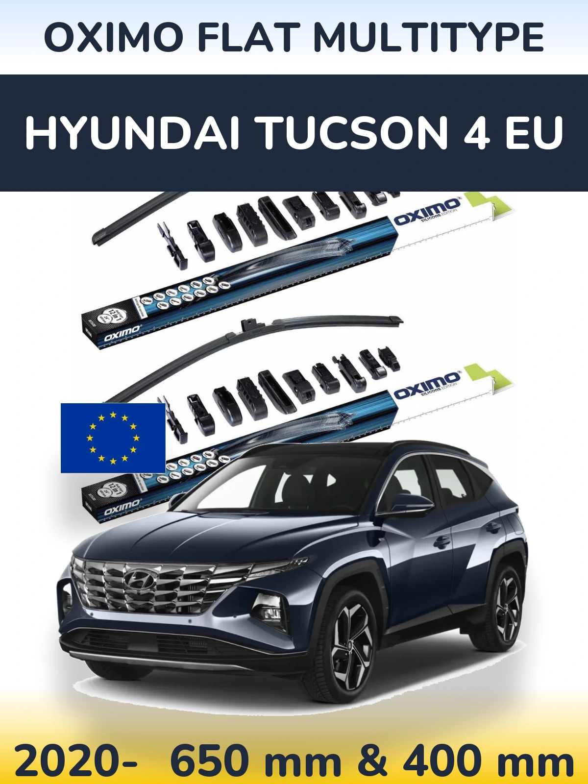 Front wiper blade set Oximo Flat MultiTypee 650 & 400 mm for Hyundai Tucson 4 EU 2020-2026