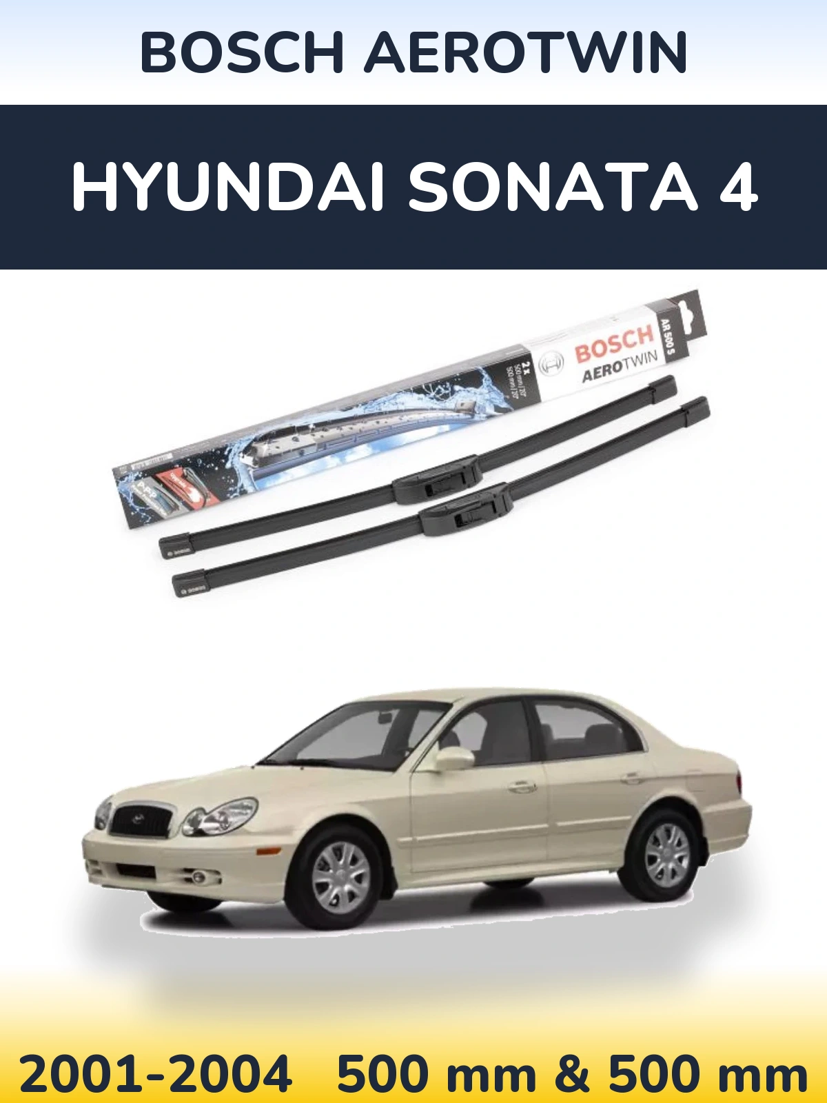 Front wiper blade set BOSCH AeroTwin 500 & 500 mm for Hyundai Sonata 4 2001-2004