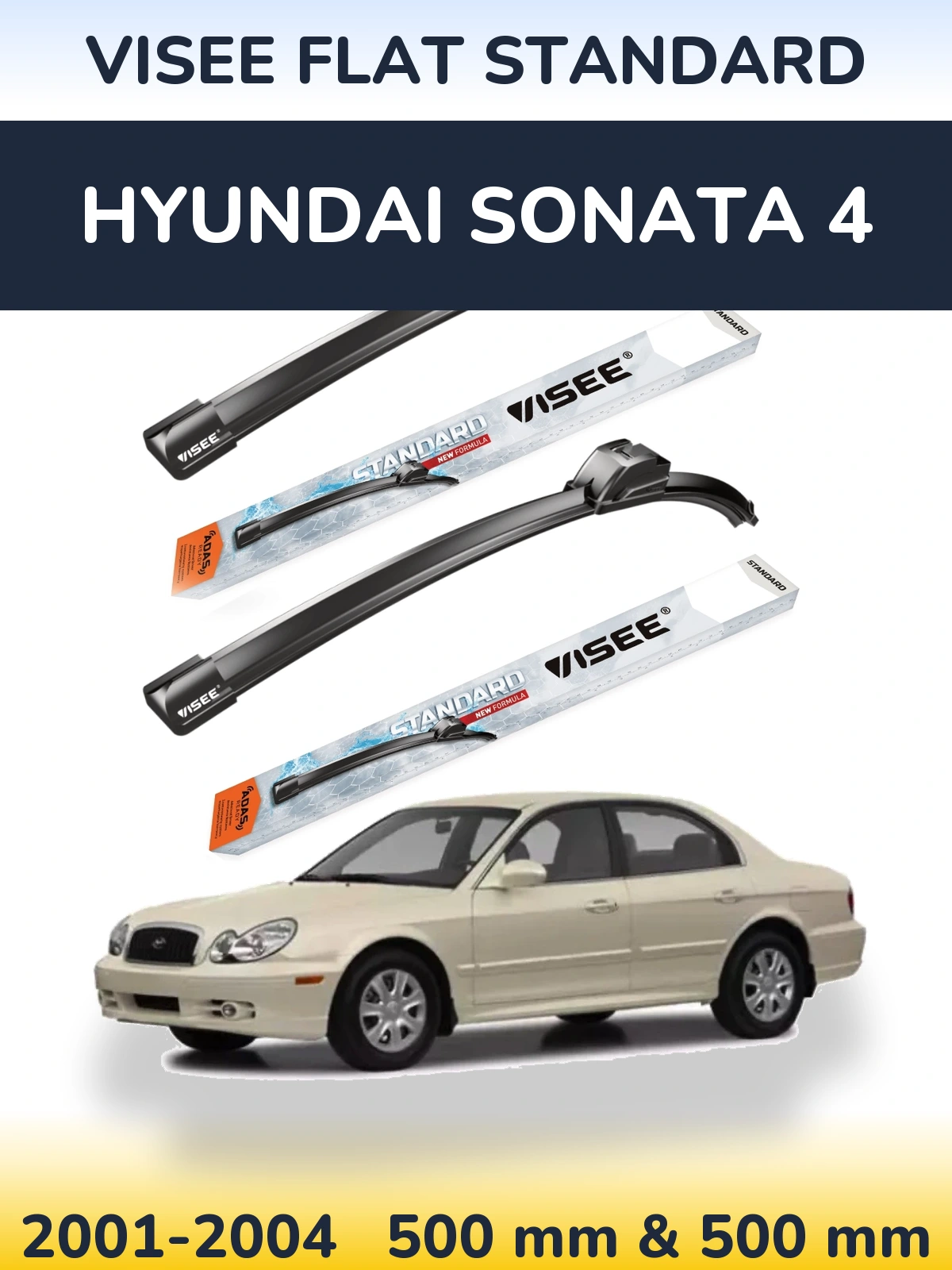 Front wiper blade set VISEE FLAT STANDARD 500 & 500 mm for Hyundai Sonata 4 2001-2004
