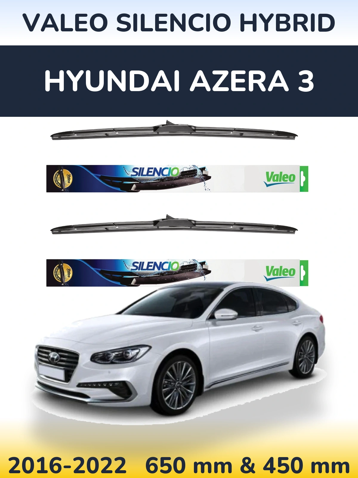 Комплект передніх щіток Valeo Silencio Hybrid 650 & 450 мм для Hyundai Azera 3 2016-2022
