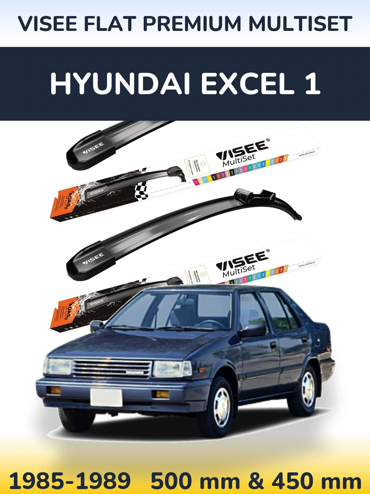 Комплект передних дворников VISEE FLAT PREMIUM MultiSet 500 & 450 мм для Hyundai Excel 1 1985-1989