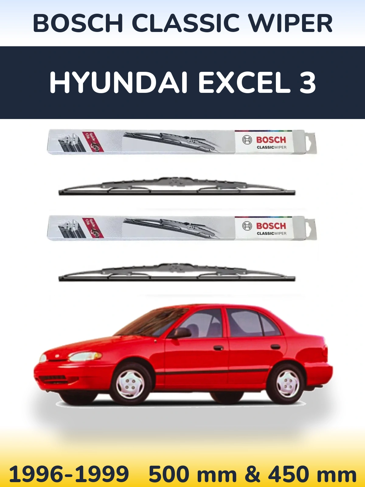 Комплект передніх щіток BOSCH Classic Wiper 500 & 450 мм для Hyundai Excel 3 1996-1999