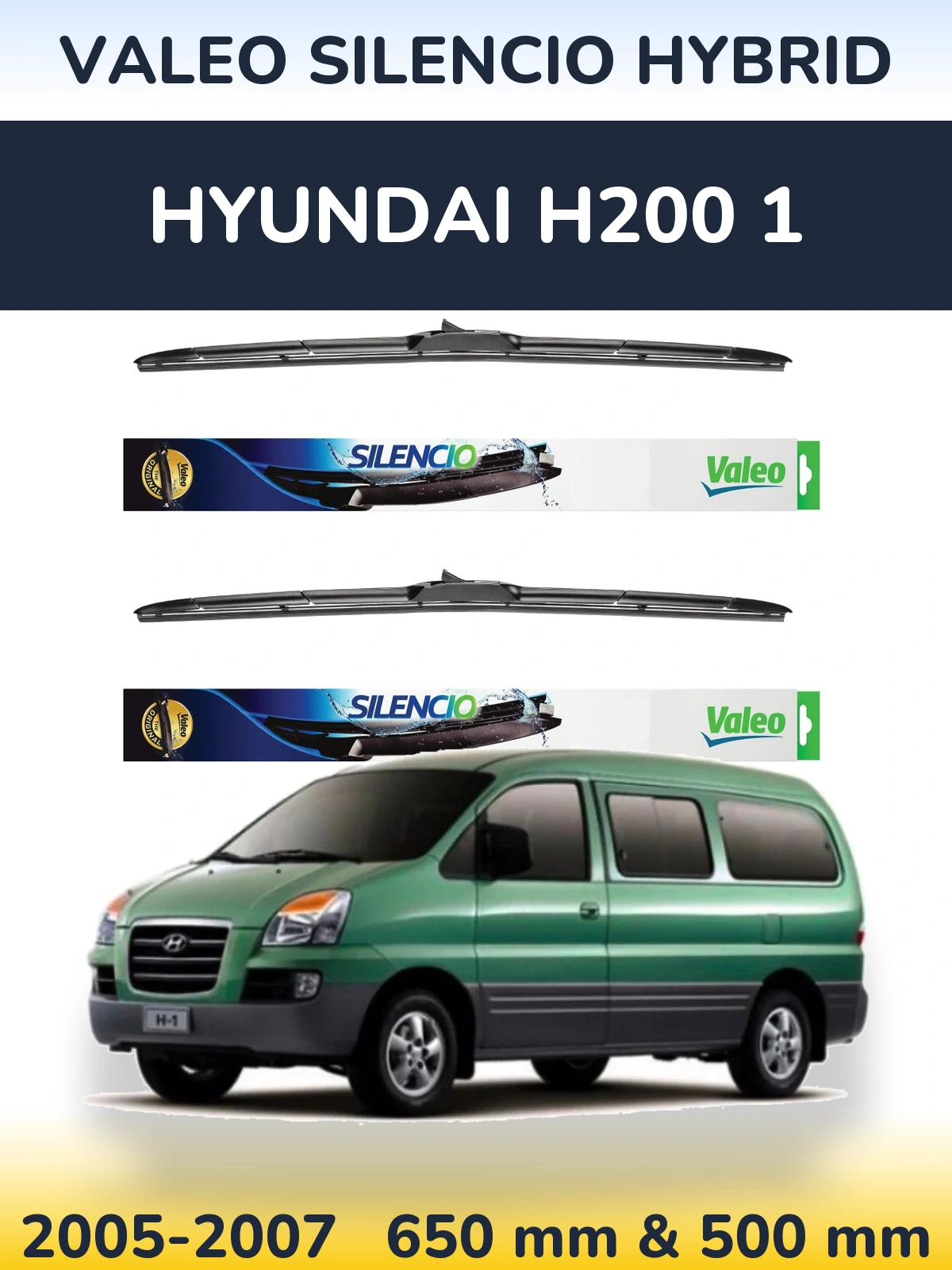 Комплект передних дворников Valeo Silencio Hybrid 650 & 500 мм для Hyundai H200 1 2005-2007