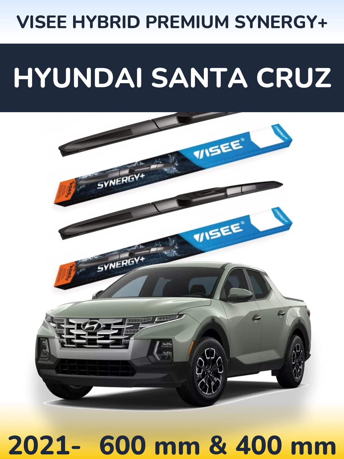 Комплект передніх щіток VISEE HYBRID PREMIUM SYNERGY+ 600 & 400 мм для Hyundai Santa Cruz 2021-2026