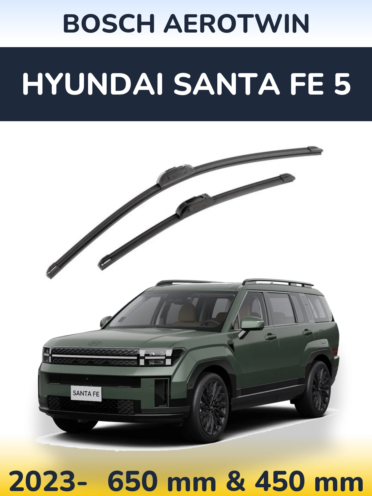 Front wiper blade set BOSCH AeroTwin 650 & 450 mm for Hyundai Santa Fe 5 2023-2026