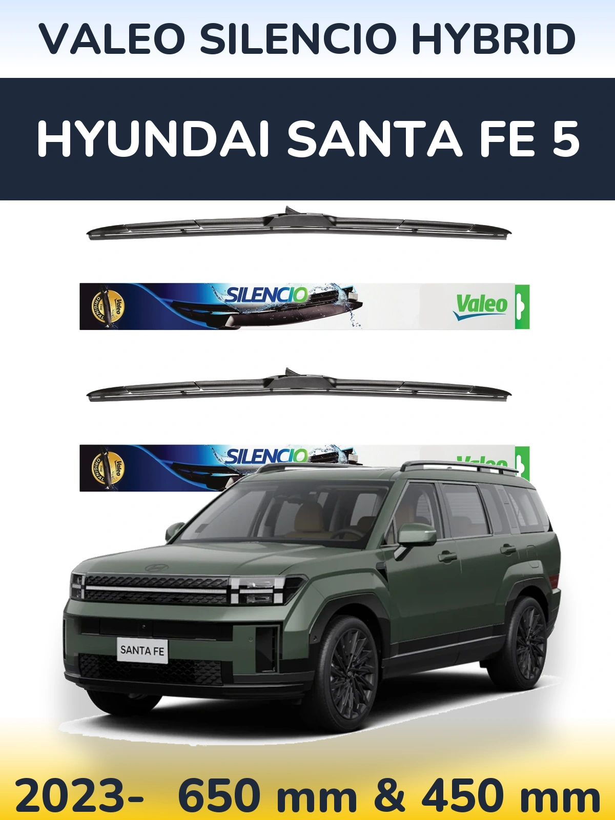 Комплект передних дворников Valeo Silencio Hybrid 650 & 450 мм для Hyundai Santa Fe 5 2023-2026