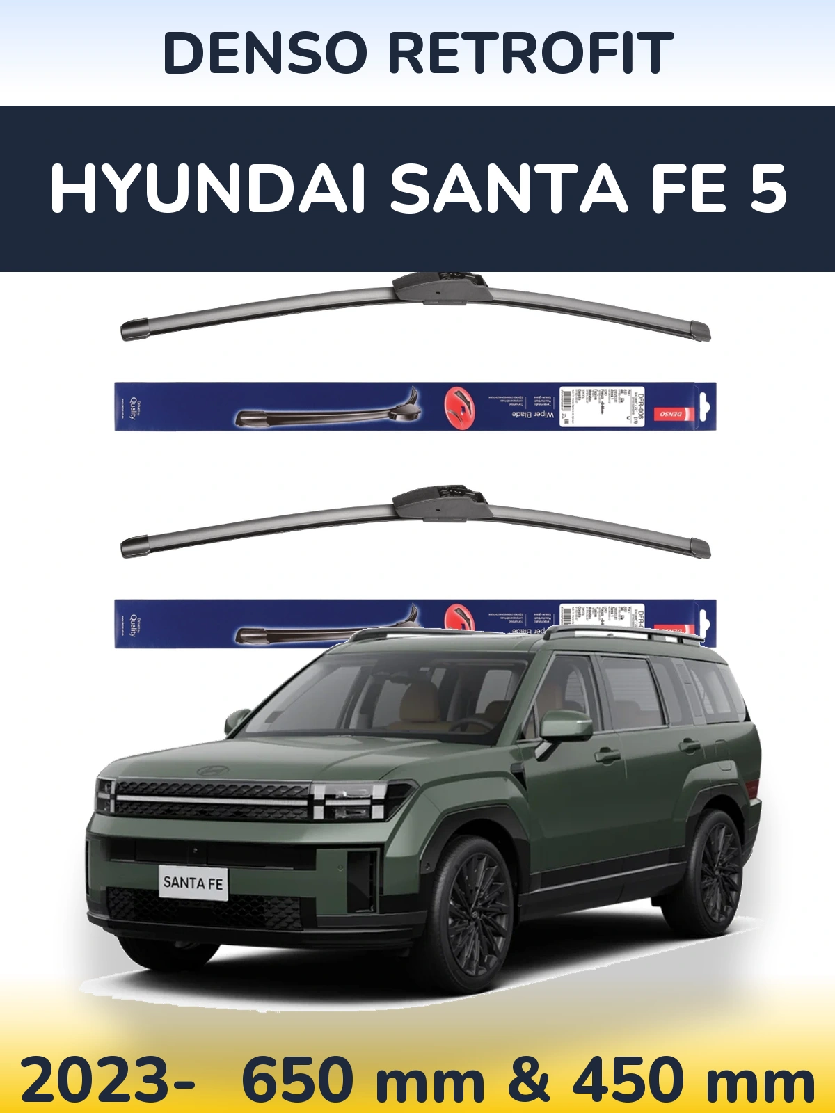 Комплект передних дворников Denso Retrofit 650 & 450 мм для Hyundai Santa Fe 5 2023-2026