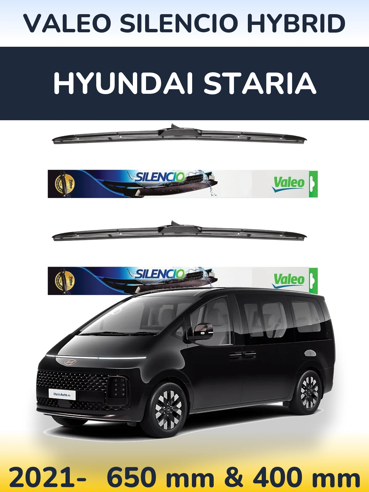 Front wiper blade set Valeo Silencio Hybrid 650 & 400 mm for Hyundai Staria 2021-2026