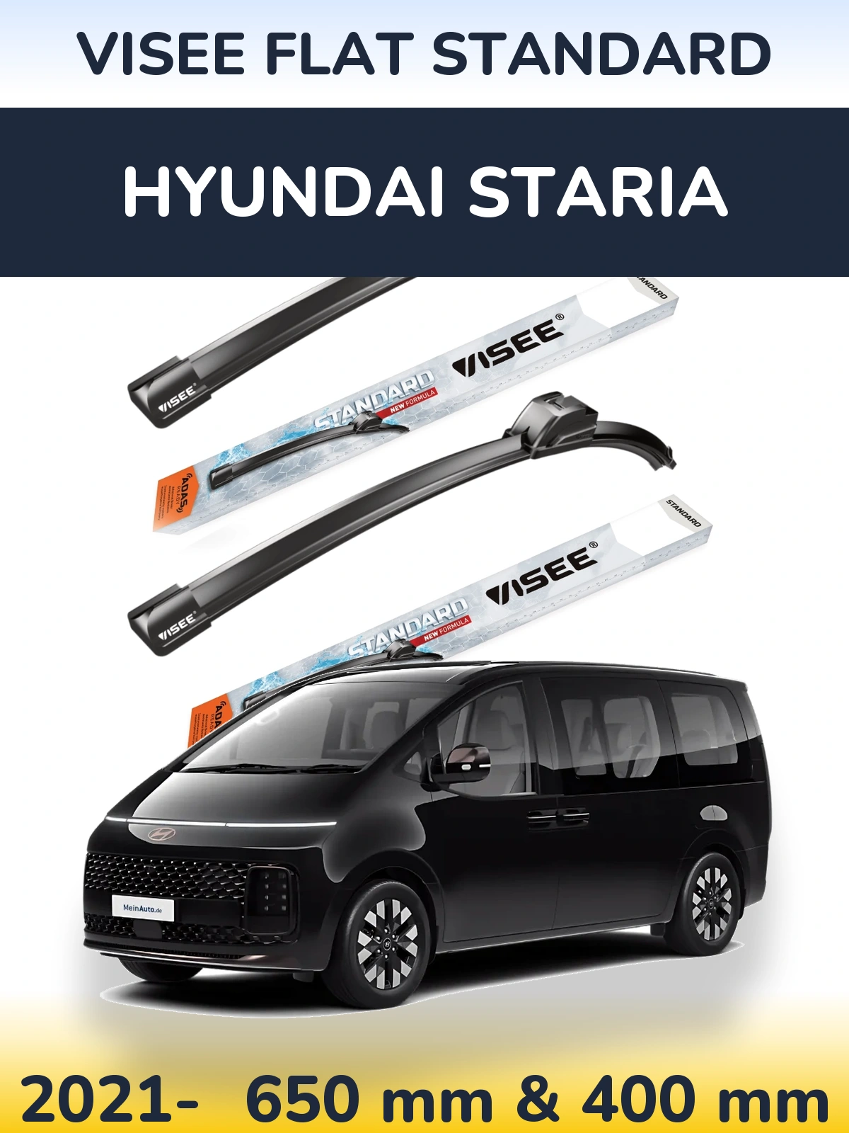 Front wiper blade set VISEE FLAT STANDARD 650 & 400 mm for Hyundai Staria 2021-2026