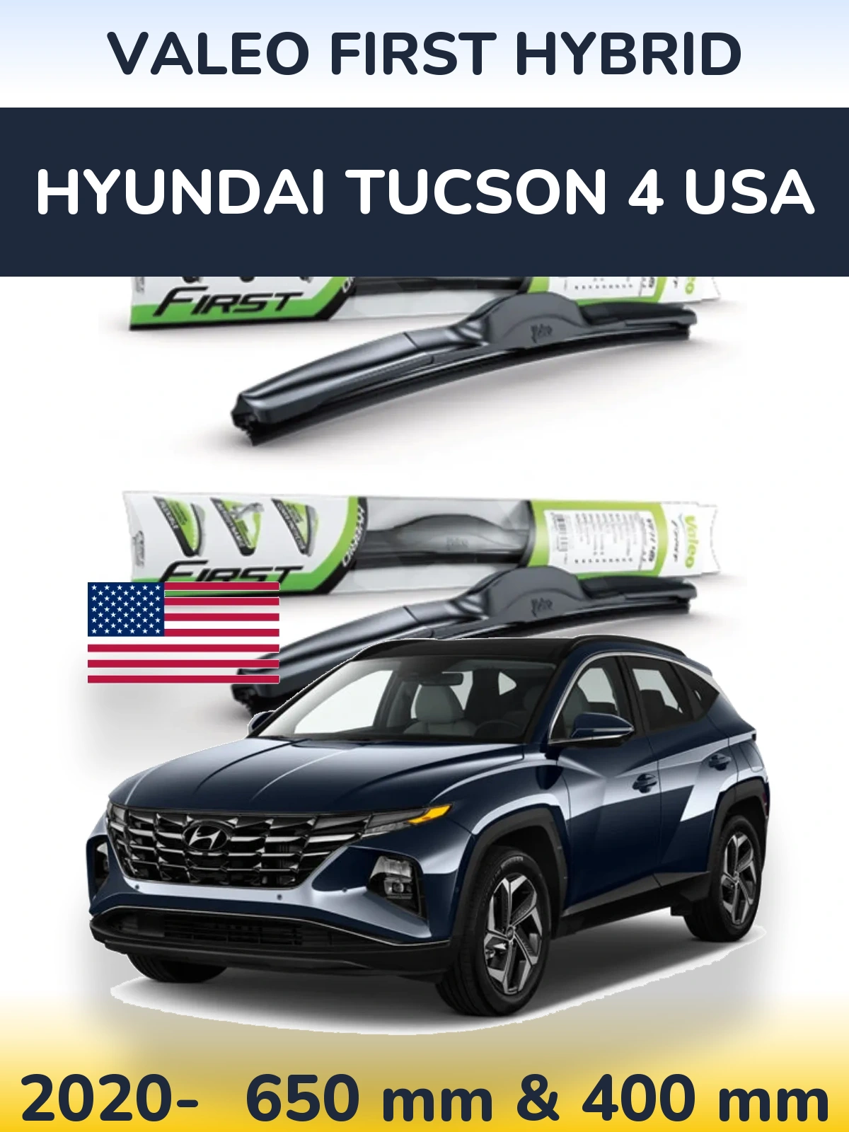 Комплект передніх щіток Valeo First Hybrid 650 & 400 мм для Hyundai Tucson 4 USA 2020-2026
