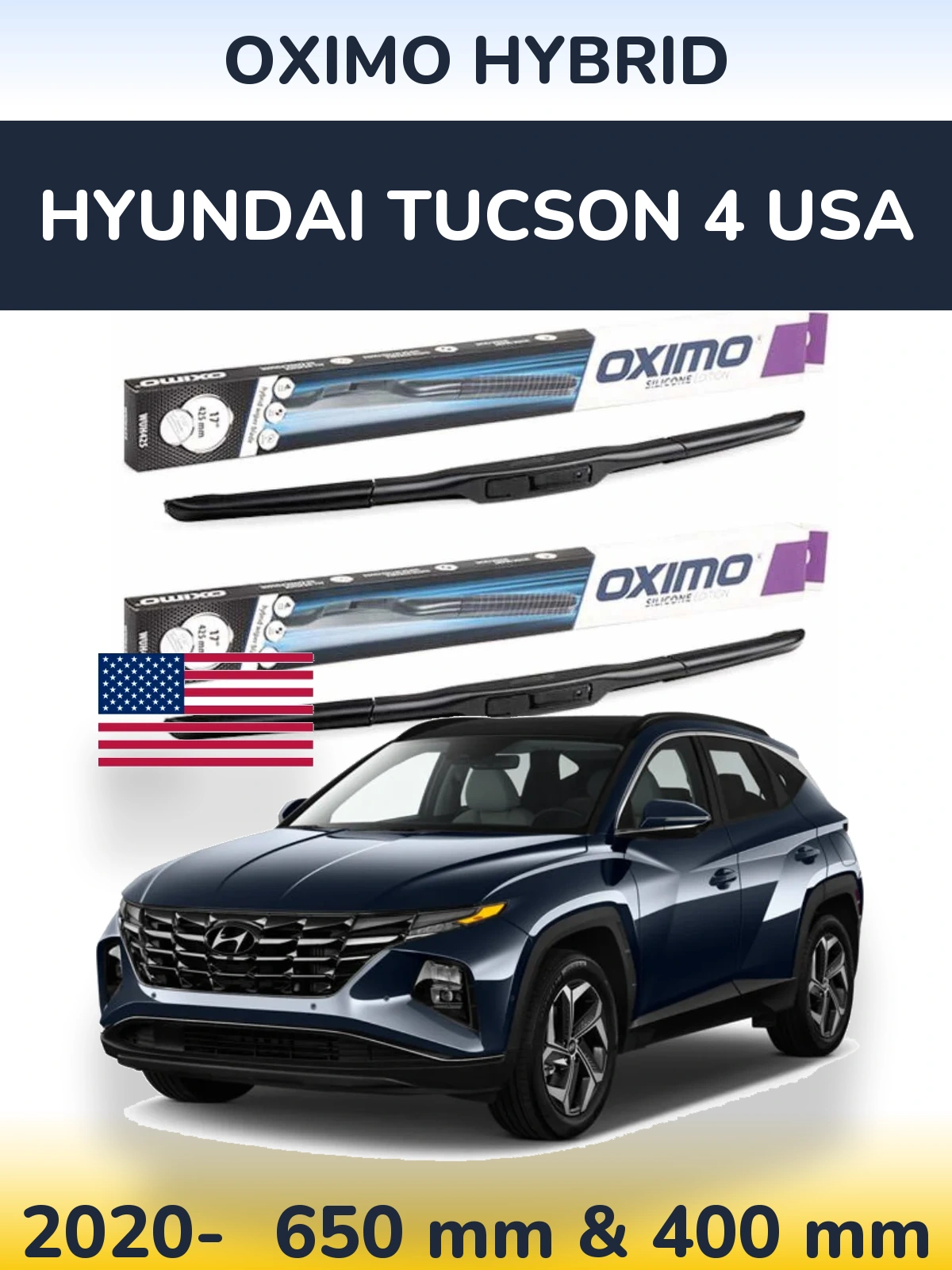 Комплект передніх щіток Oximo Hybrid 650 & 400 мм для Hyundai Tucson 4 USA 2020-2026