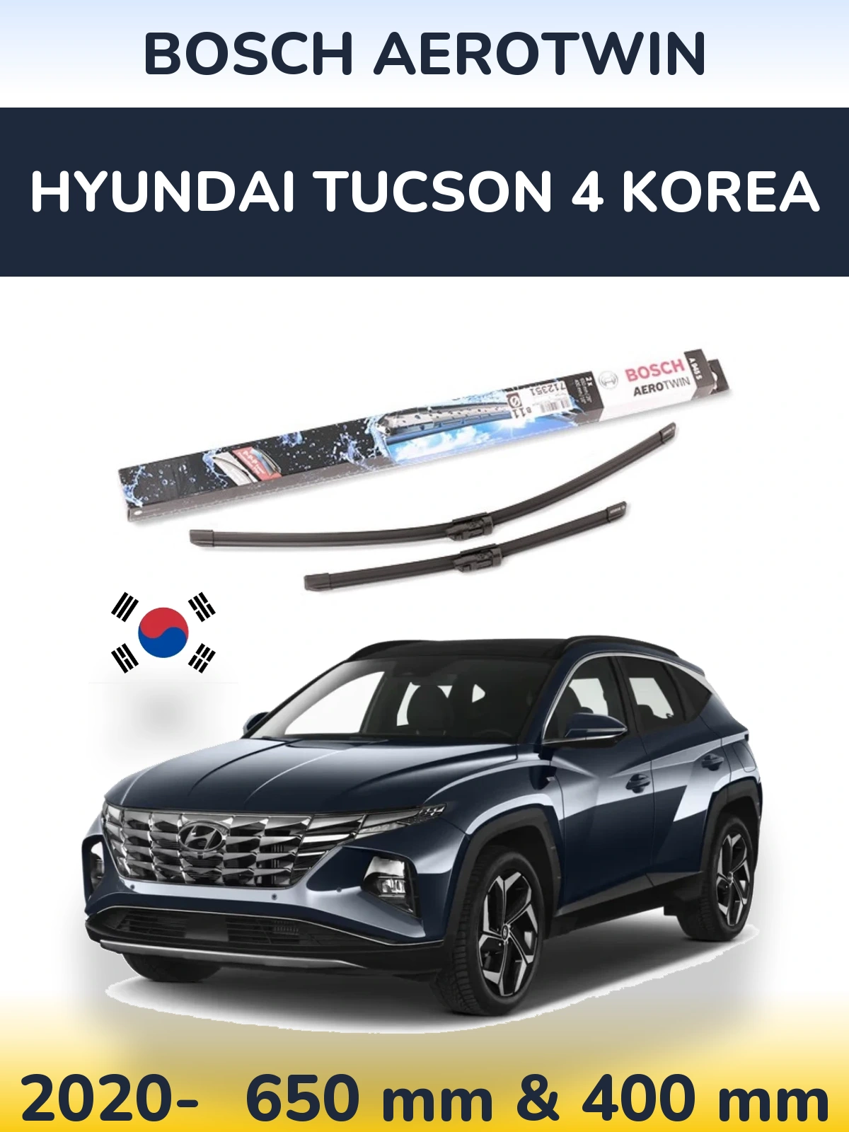 Front wiper blade set BOSCH AeroTwin 650 & 400 mm for Hyundai Tucson 4 Korea 2020-2026