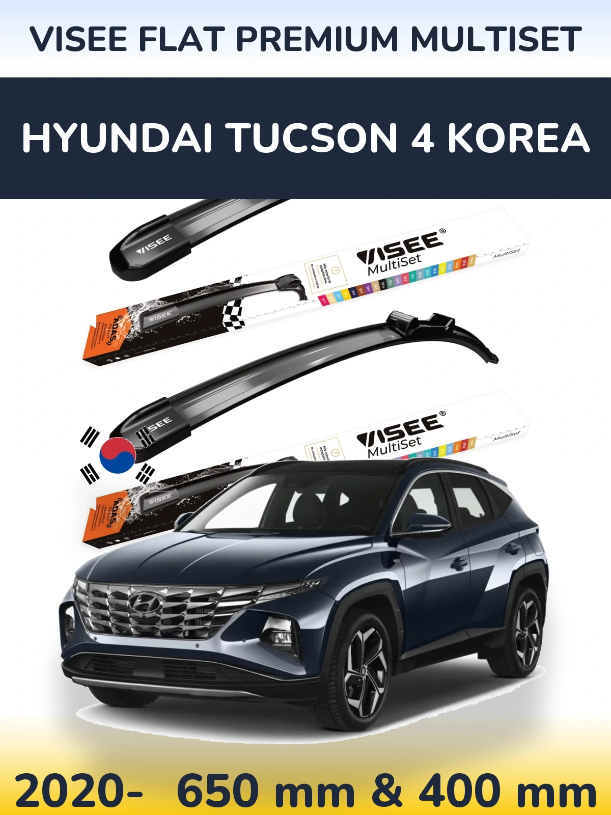 Front wiper blade set VISEE FLAT PREMIUM MultiSet 650 & 400 mm for Hyundai Tucson 4 Korea 2020-2026