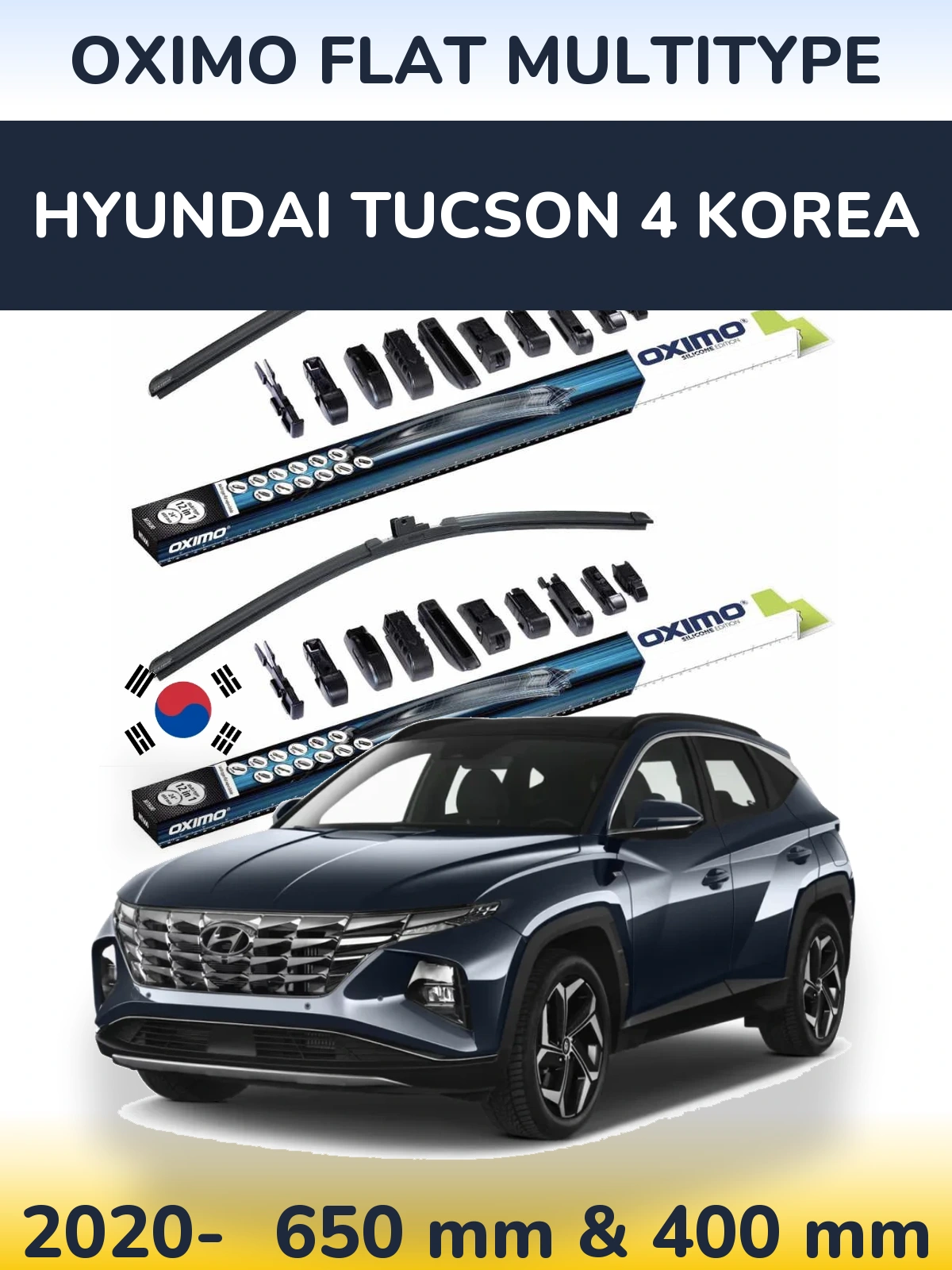 Front wiper blade set Oximo Flat MultiTypee 650 & 400 mm for Hyundai Tucson 4 Korea 2020-2026