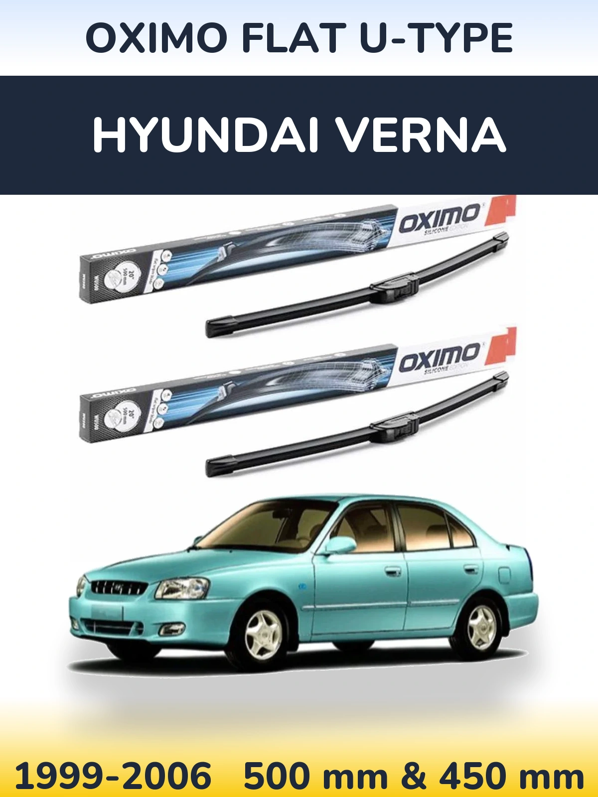 Front wiper blade set Oximo Flat U-type 500 & 450 mm for Hyundai Verna 1999-2006