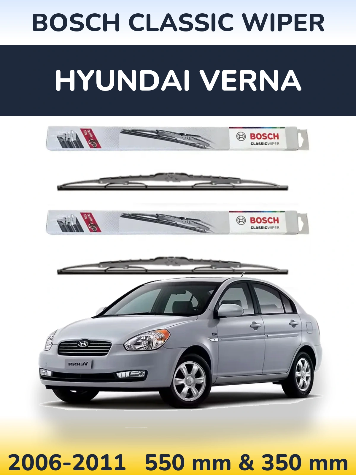 Комплект передних дворников BOSCH Classic Wiper 550 & 340 мм для Hyundai Verna 2006-2011