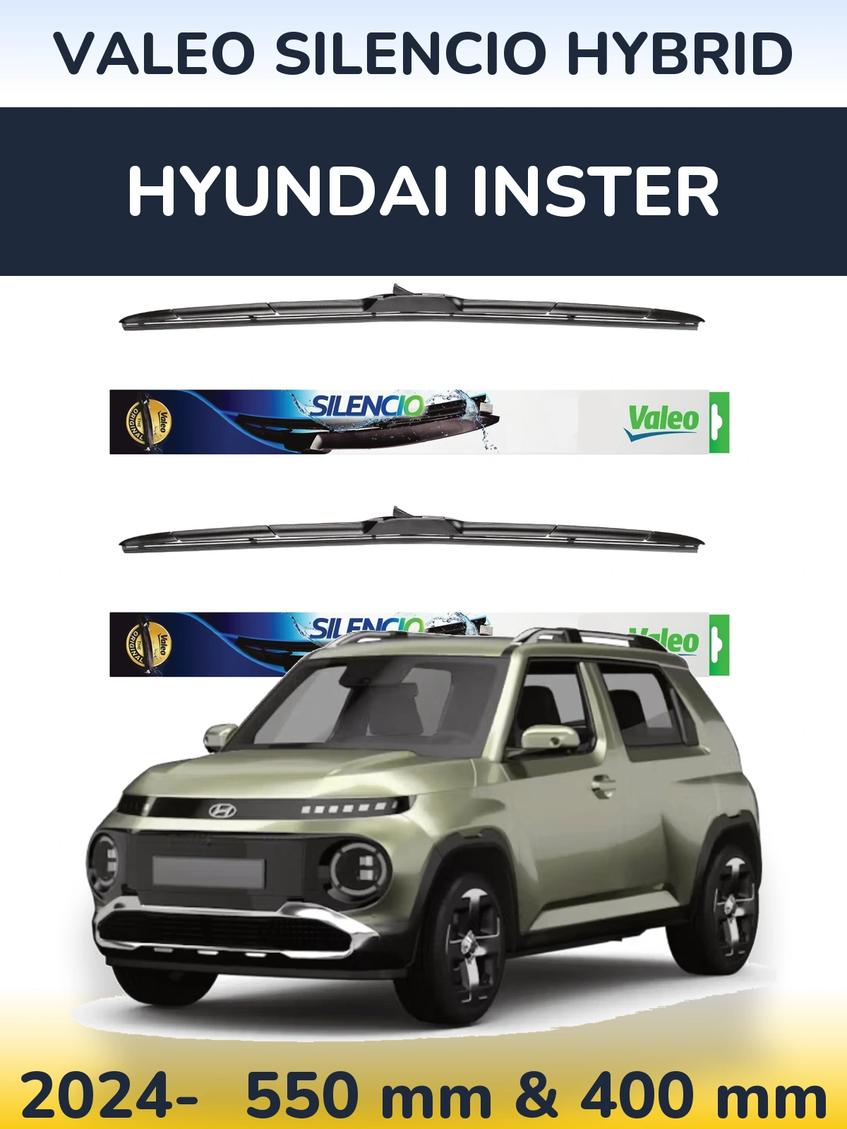 Front wiper blade set Valeo Silencio Hybrid 550 & 400 mm for Hyundai Inster 2024-2026