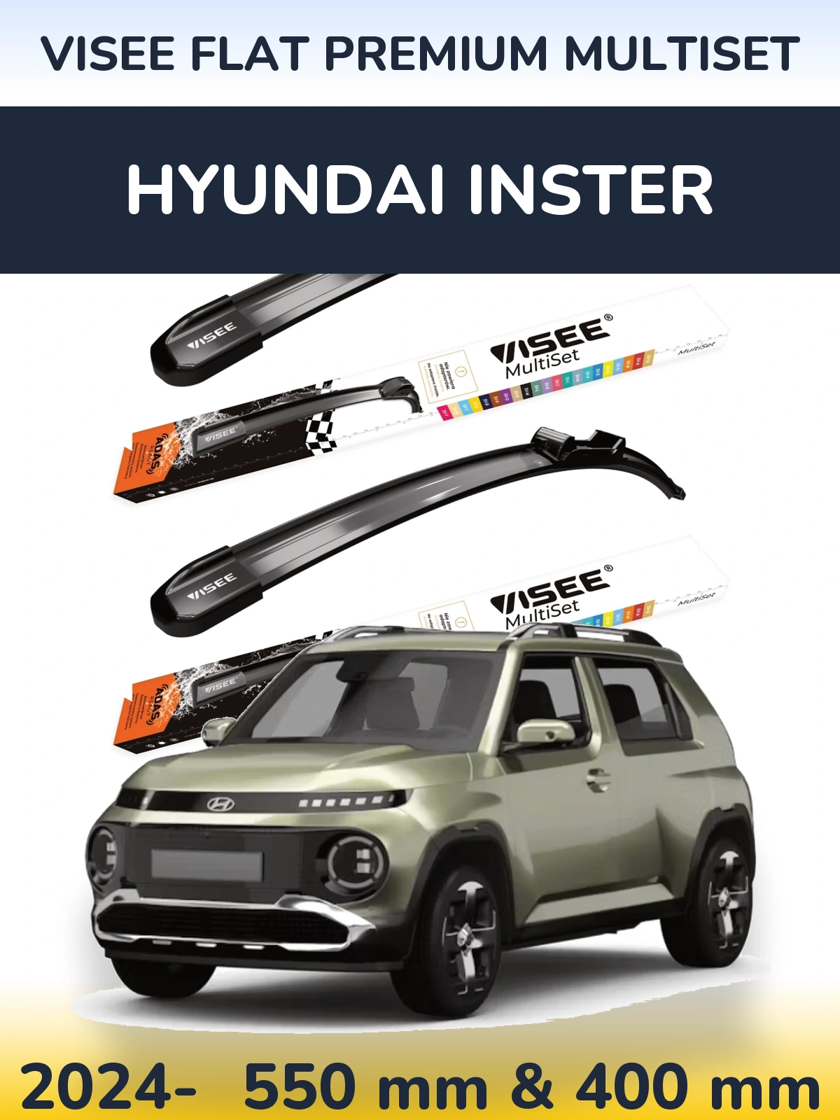 Front wiper blade set VISEE FLAT PREMIUM MultiSet 550 & 400 mm for Hyundai Inster 2024-2026