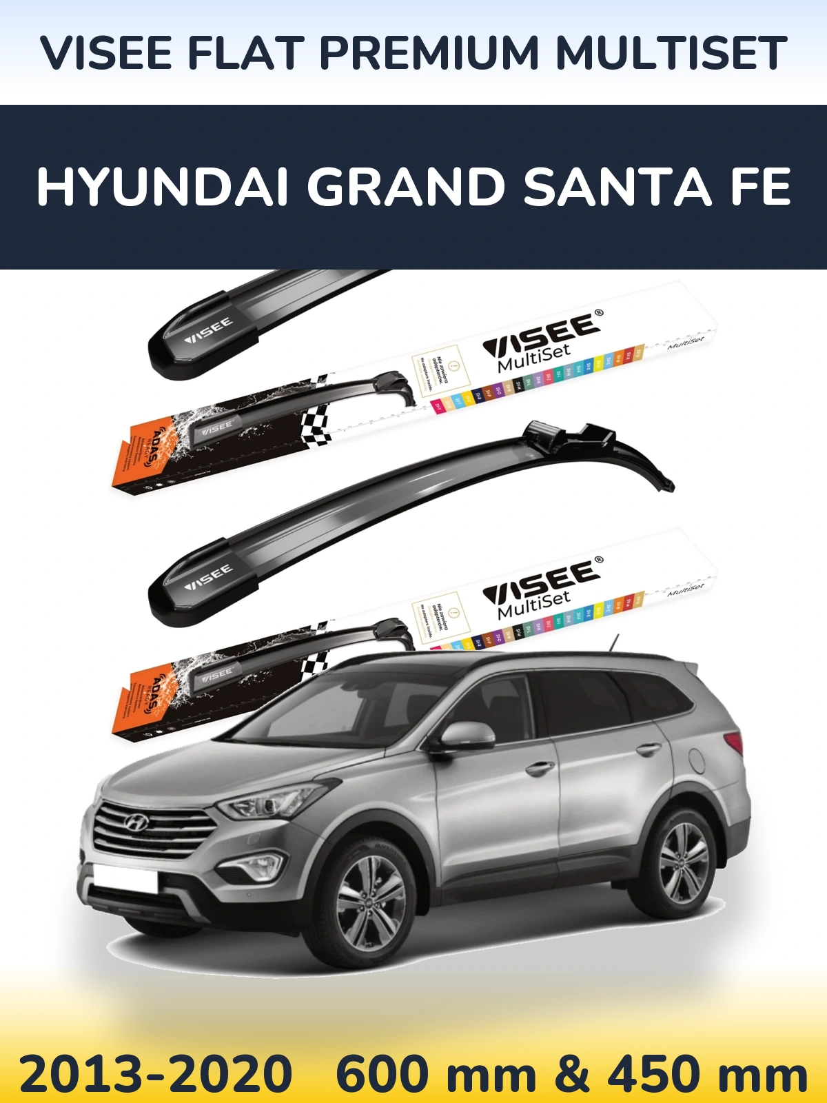 Front wiper blade set VISEE FLAT PREMIUM MultiSet 600 & 450 mm for Hyundai Grand Santa Fe 2013-2020