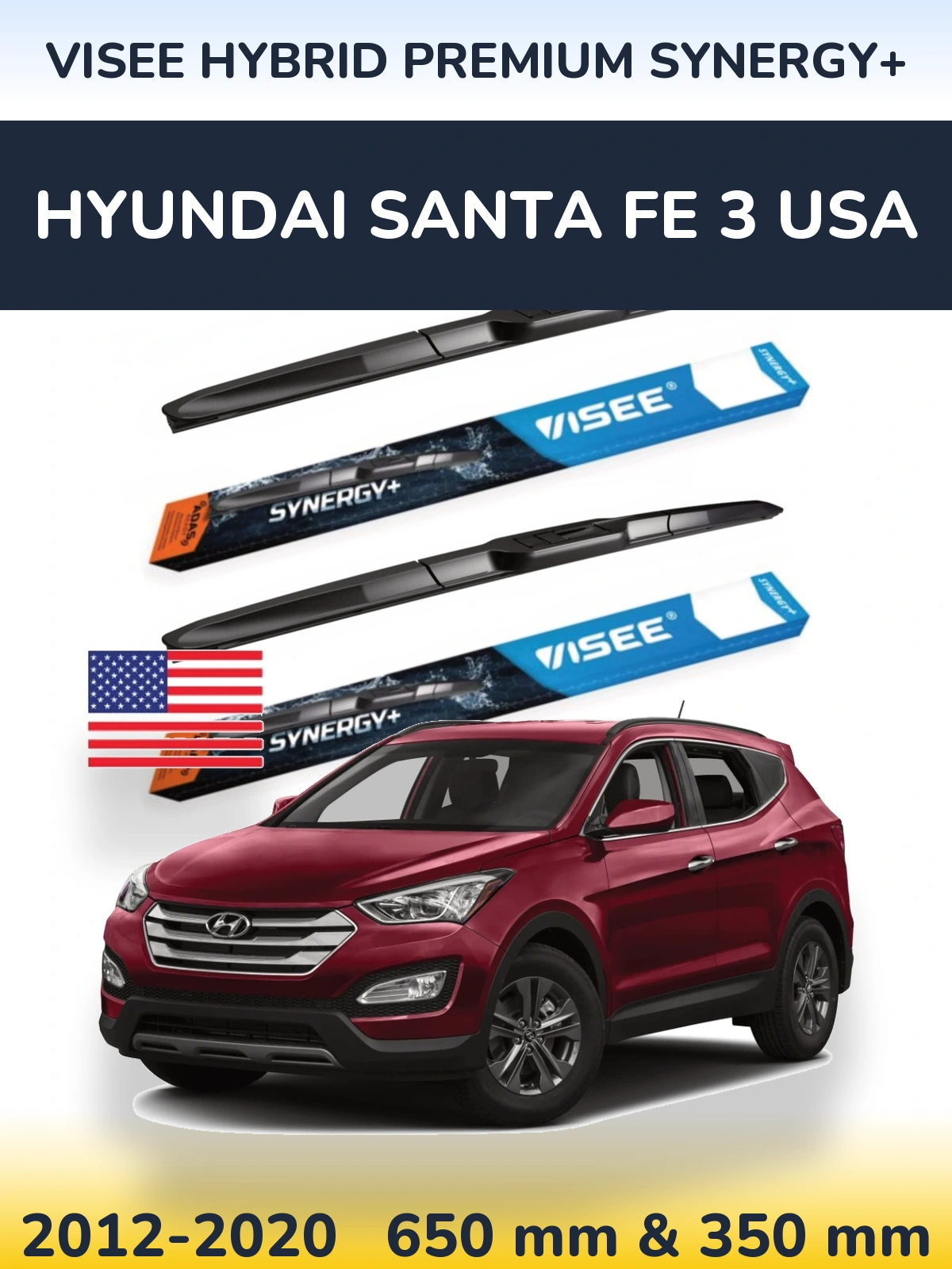 Комплект передніх щіток VISEE HYBRID PREMIUM SYNERGY+ 650 & 350 мм для Hyundai Santa Fe 3 USA 2012-2020