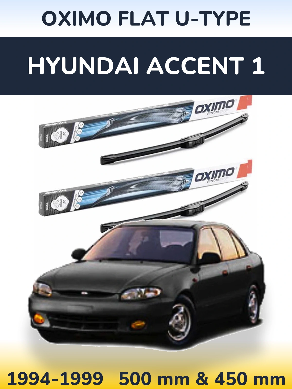 Комплект передних дворников Oximo Flat U-type 500 & 450 мм для Hyundai Accent 1 1994-1999