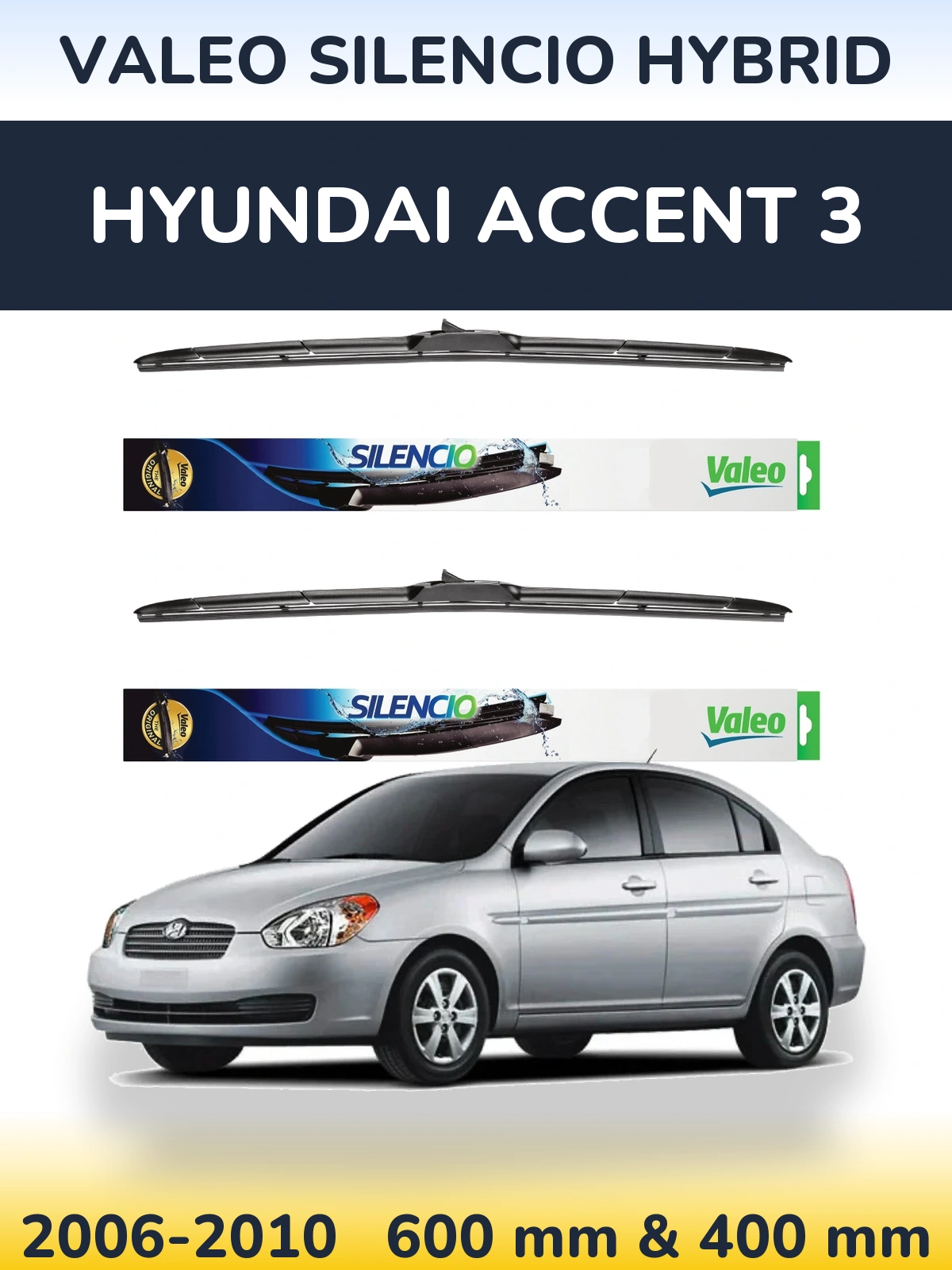 Комплект передних дворников Valeo Silencio Hybrid 600 & 400 мм для Hyundai Accent 3 2006-2010
