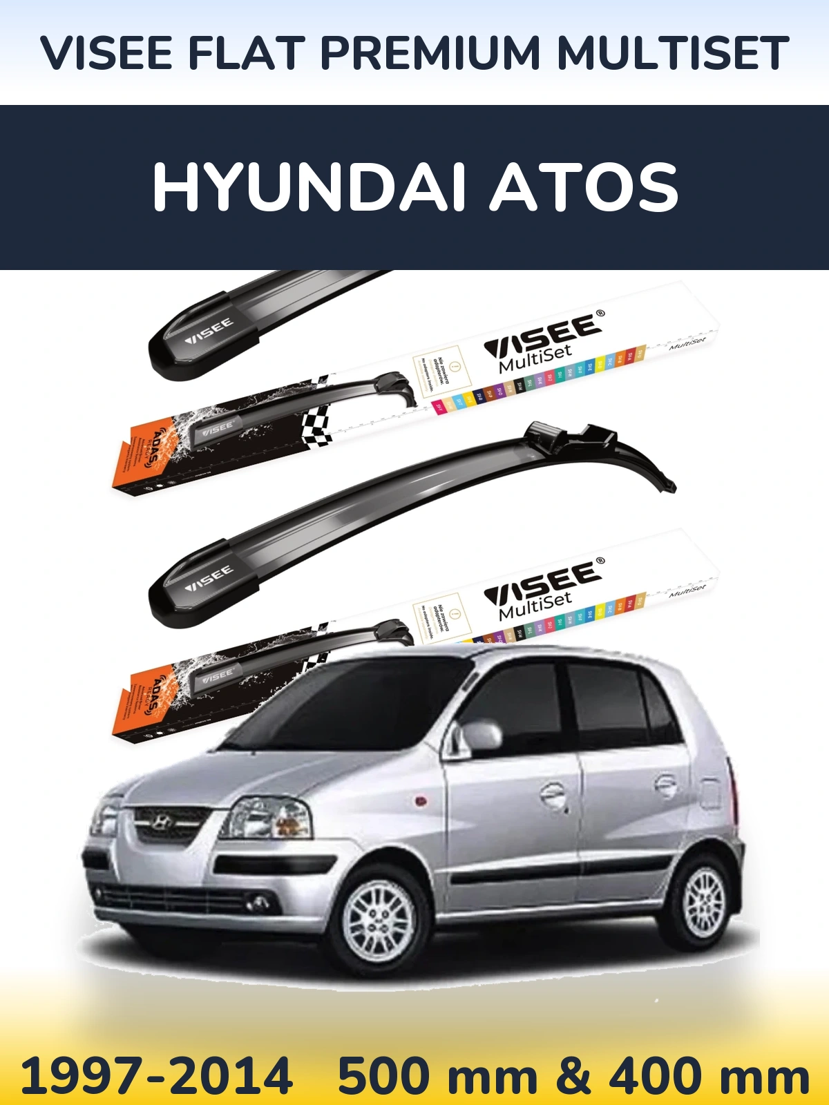 Комплект передних дворников VISEE FLAT PREMIUM MultiSet 500 & 400 мм для Hyundai Atos 1997-2014