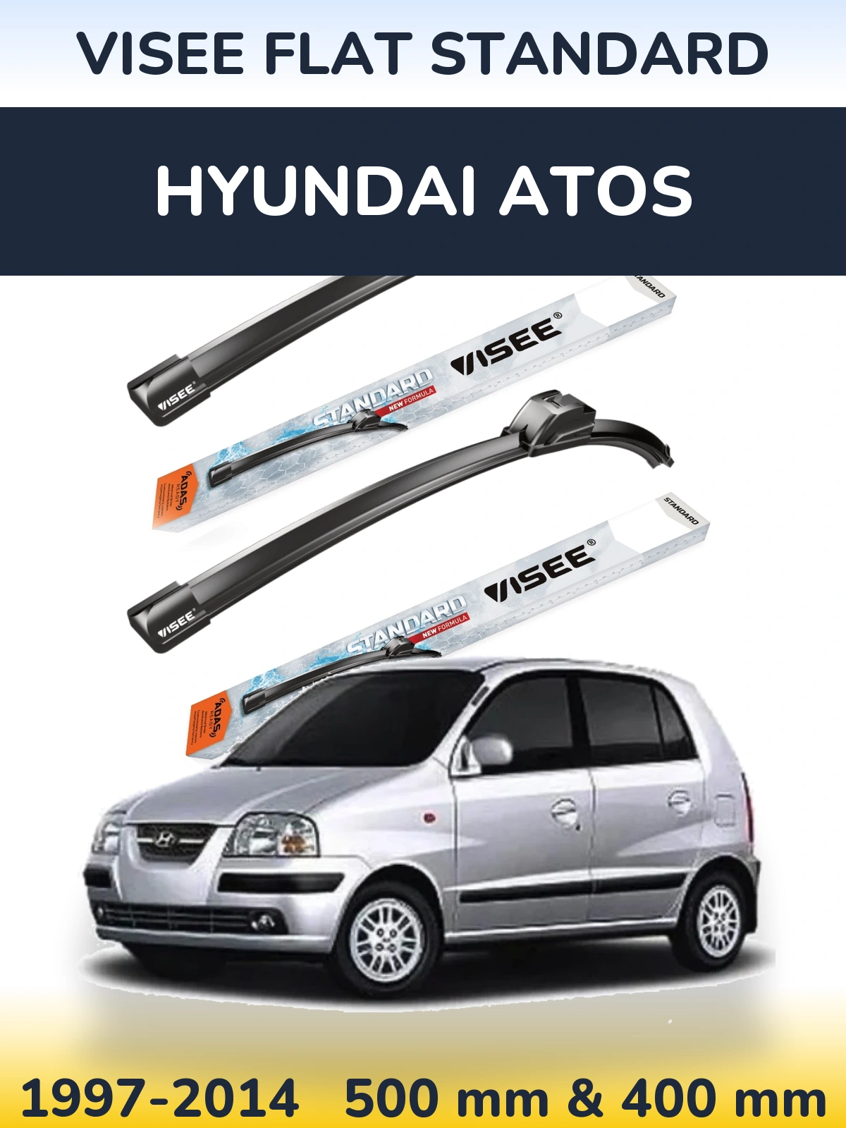 Комплект передних дворников VISEE FLAT STANDARD 500 & 400 мм для Hyundai Atos 1997-2014
