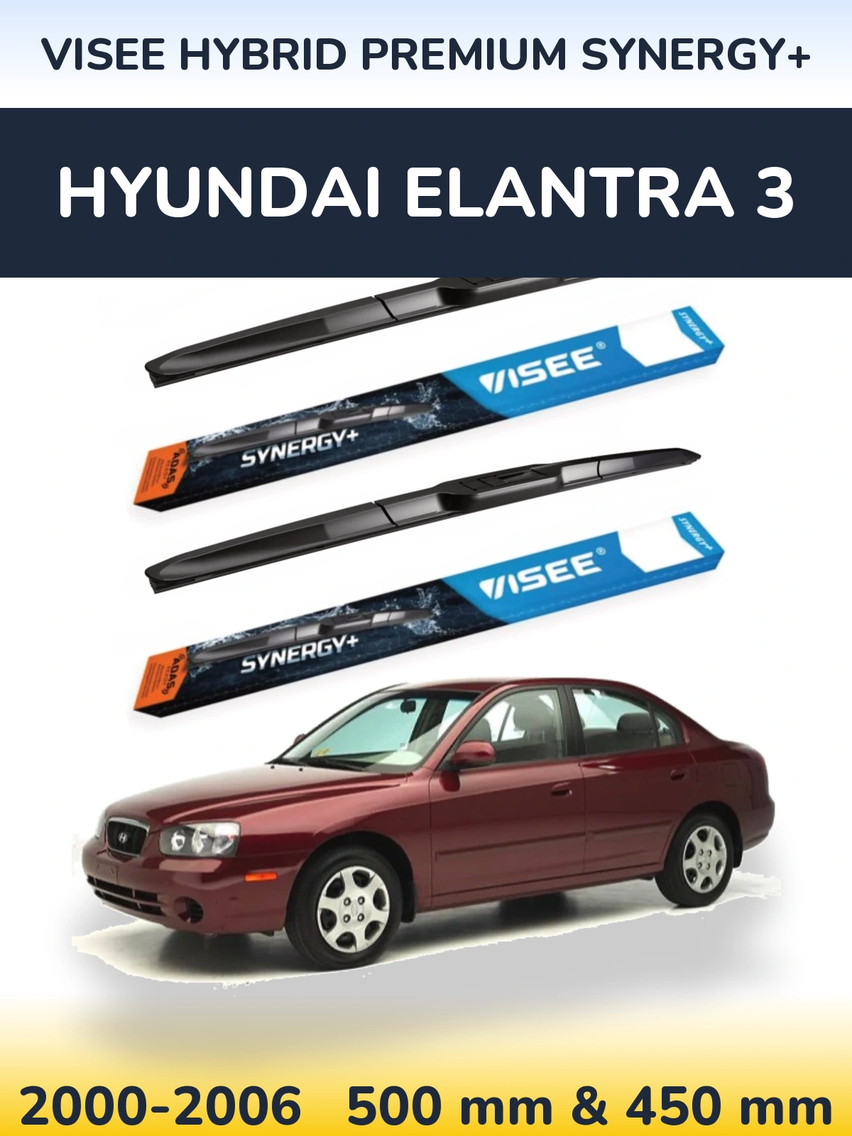 Front wiper blade set VISEE HYBRID PREMIUM SYNERGY+ 500 & 450 mm for Hyundai Elantra 3 2000-2006