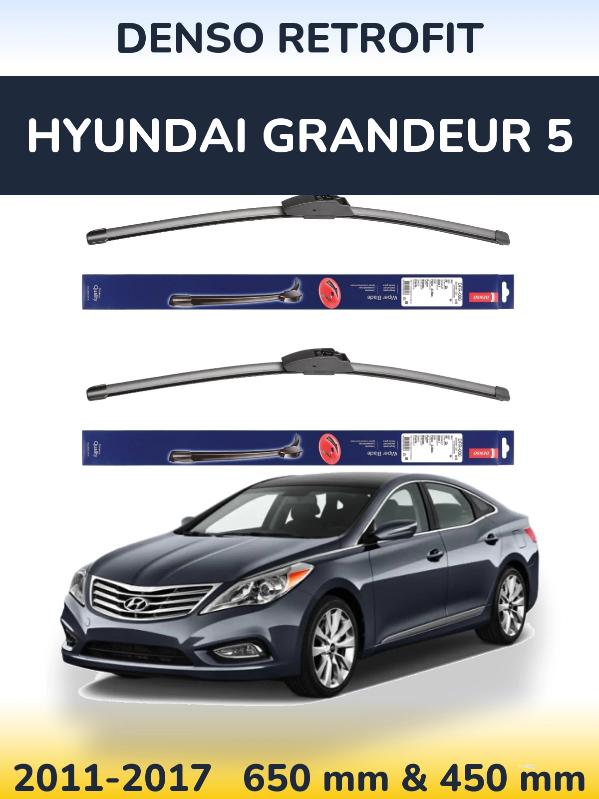 Front wiper blade set Denso Retrofit 650 & 450 mm for Hyundai Grandeur 5 2011-2017