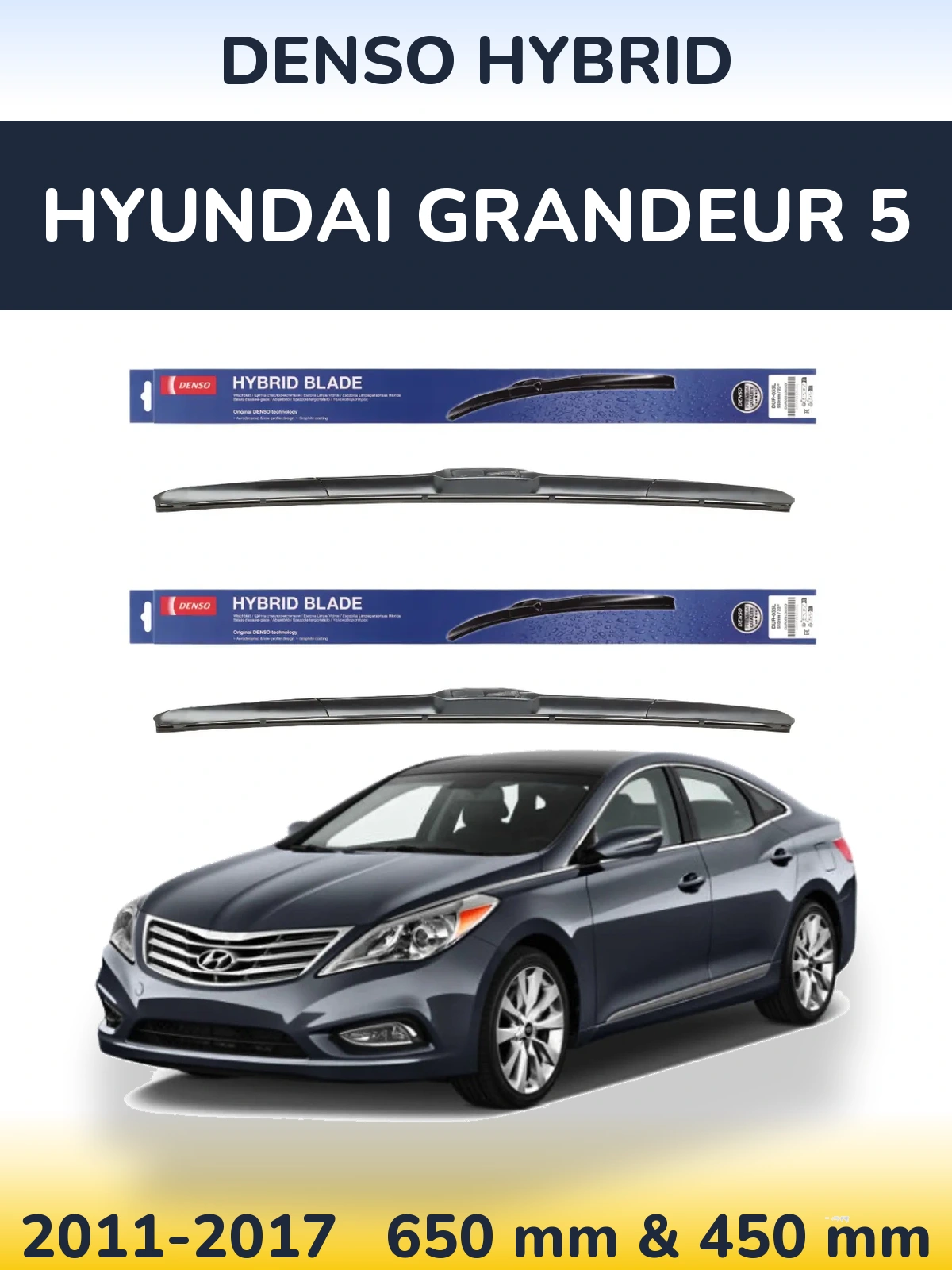 Front wiper blade set Denso Hybrid 650 & 450 mm for Hyundai Grandeur 5 2011-2017