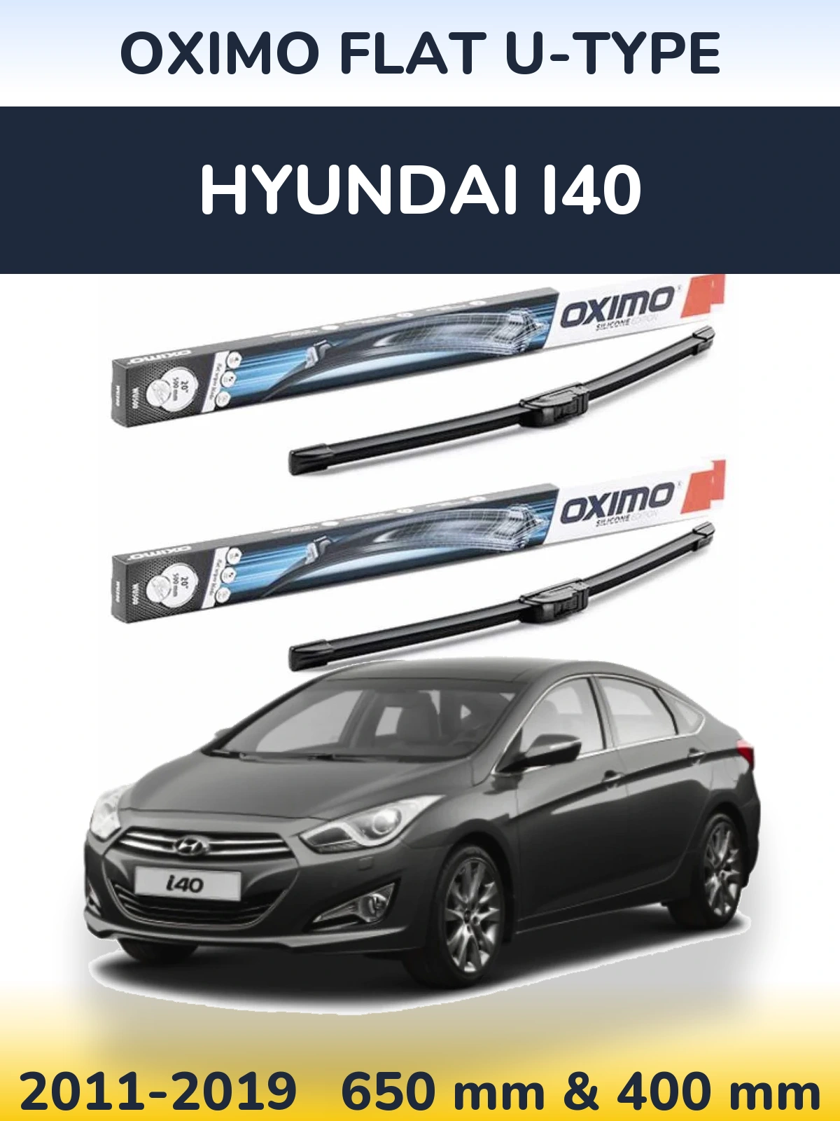 Комплект передних дворников Oximo Flat U-type 650 & 400 мм для Hyundai i40 2011-2019