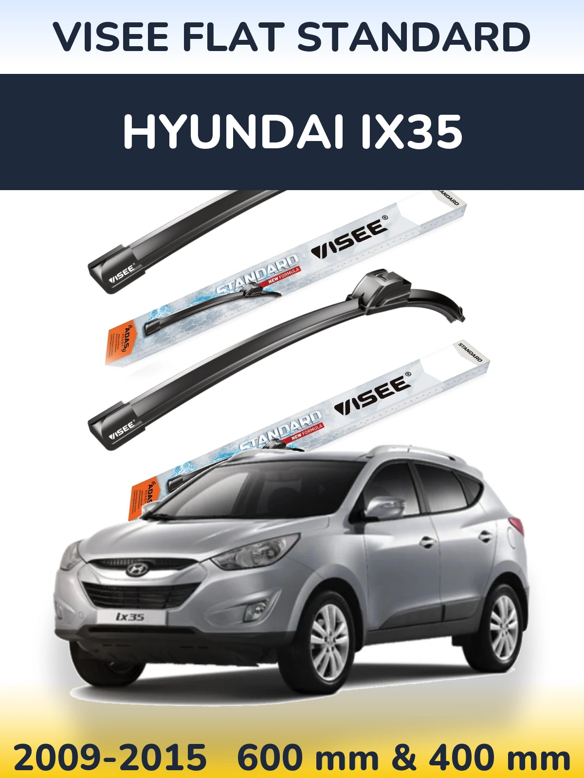 Комплект передніх щіток VISEE FLAT STANDARD 600 & 400 мм для Hyundai ix35 2009-2015