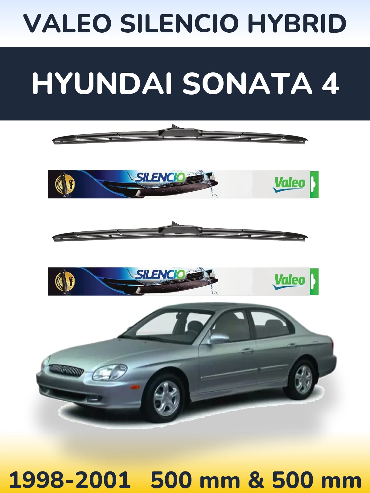 Комплект передніх щіток Valeo Silencio Hybrid 500 & 500 мм для Hyundai Sonata 4 1998-2001