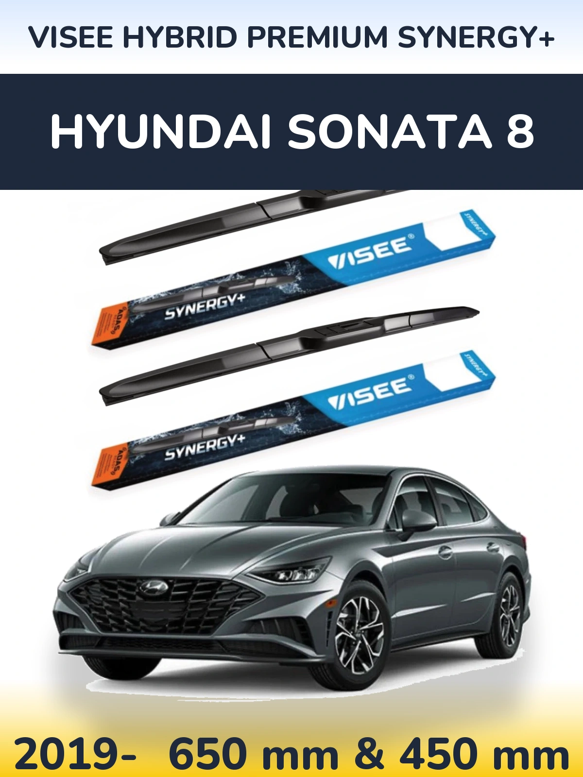 Front wiper blade set VISEE HYBRID PREMIUM SYNERGY+ 650 & 450 mm for Hyundai Sonata 8 2019-2026