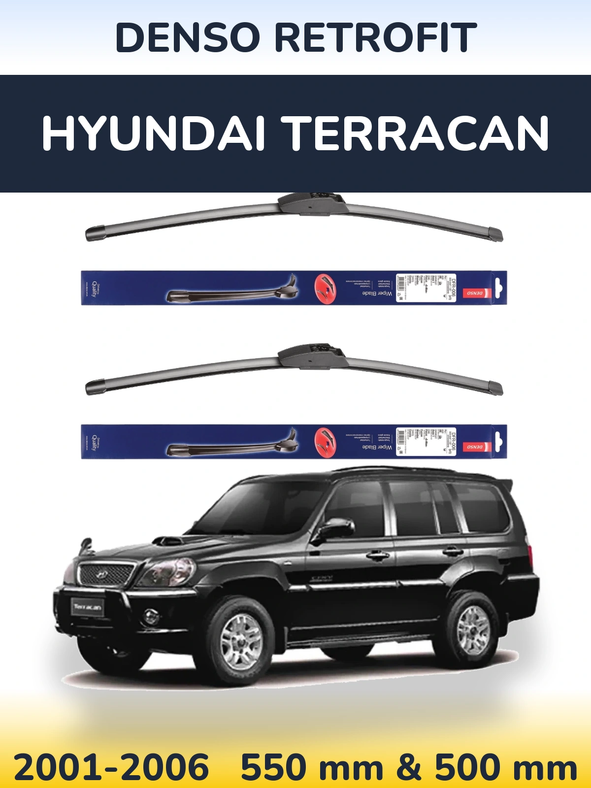 Комплект передніх щіток Denso Retrofit 550 & 500 мм для Hyundai Terracan 2001-2006