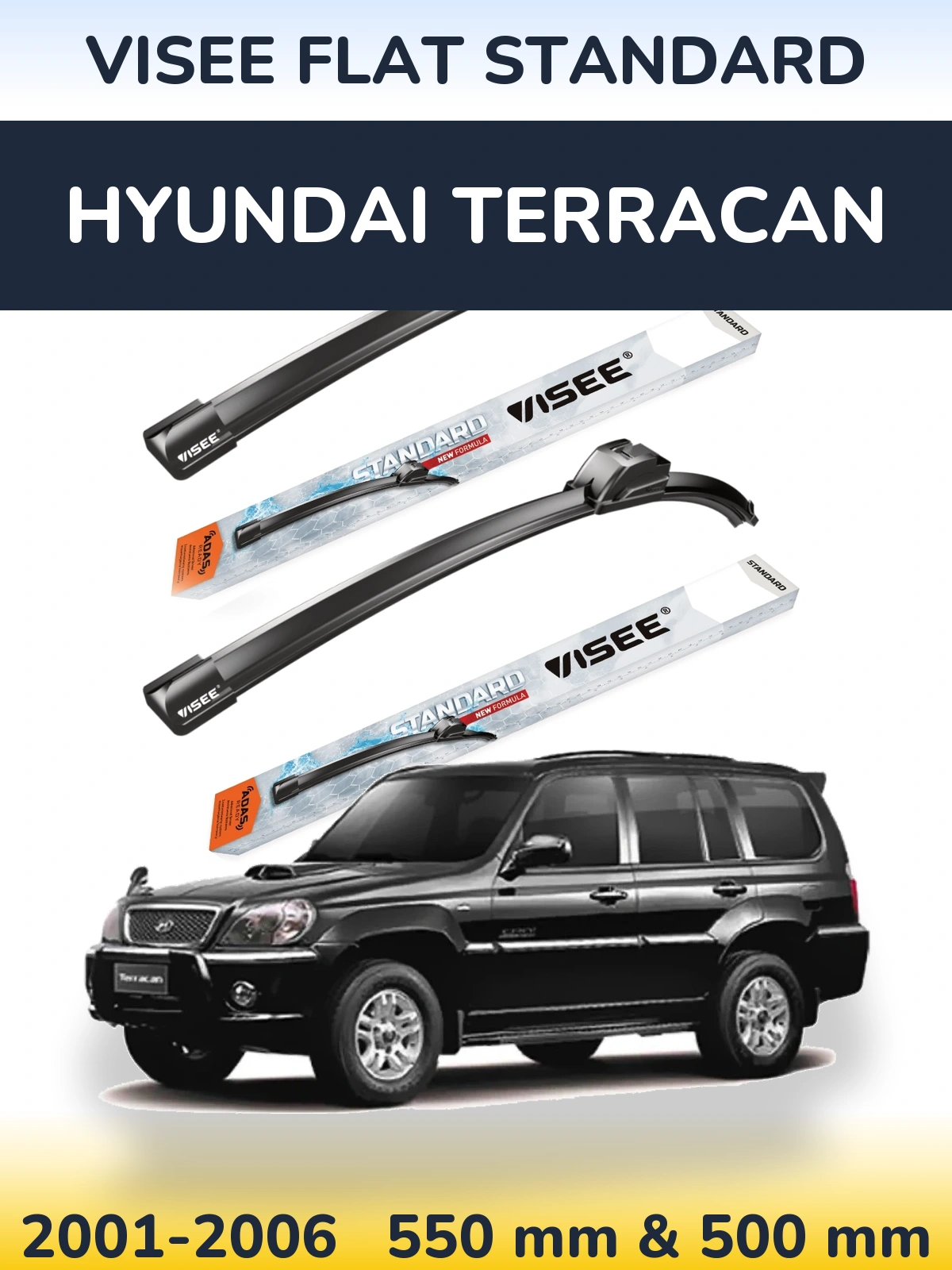 Комплект передних дворников VISEE FLAT STANDARD 550 & 500 мм для Hyundai Terracan 2001-2006