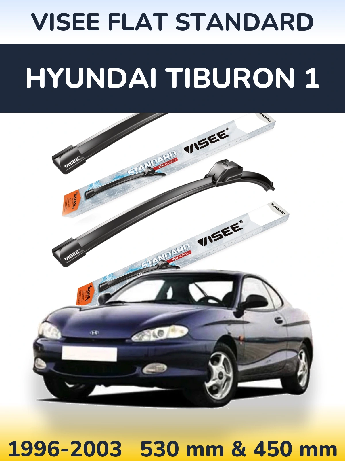 Комплект передних дворников VISEE FLAT STANDARD 530 & 450 мм для Hyundai Tiburon 1 1996-2003