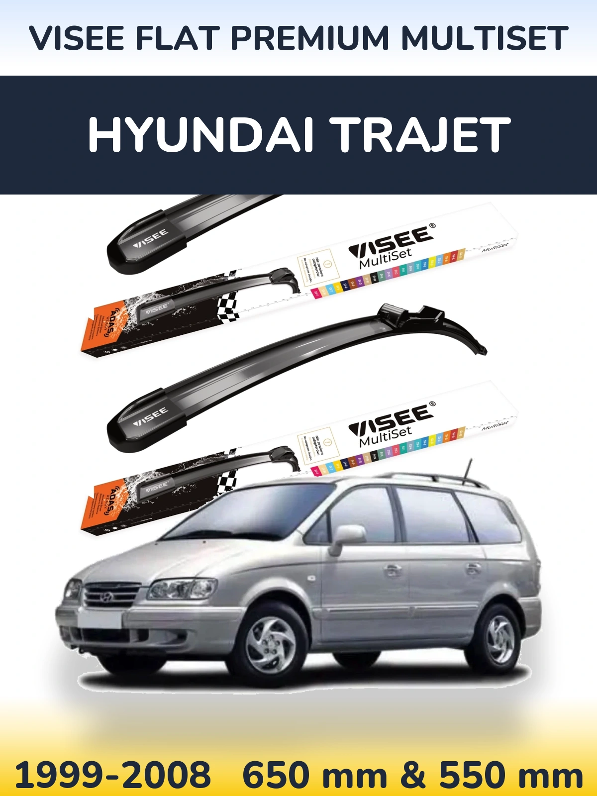 Комплект передніх щіток VISEE FLAT PREMIUM MultiSet 650 & 550 мм для Hyundai Trajet 1999-2008