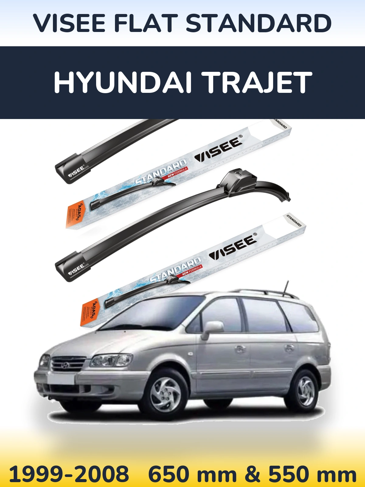 Комплект передних дворников VISEE FLAT STANDARD 650 & 550 мм для Hyundai Trajet 1999-2008