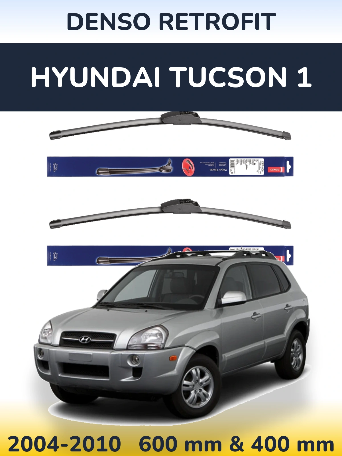 Front wiper blade set Denso Retrofit 600 & 400 mm for Hyundai Tucson 1 2004-2010