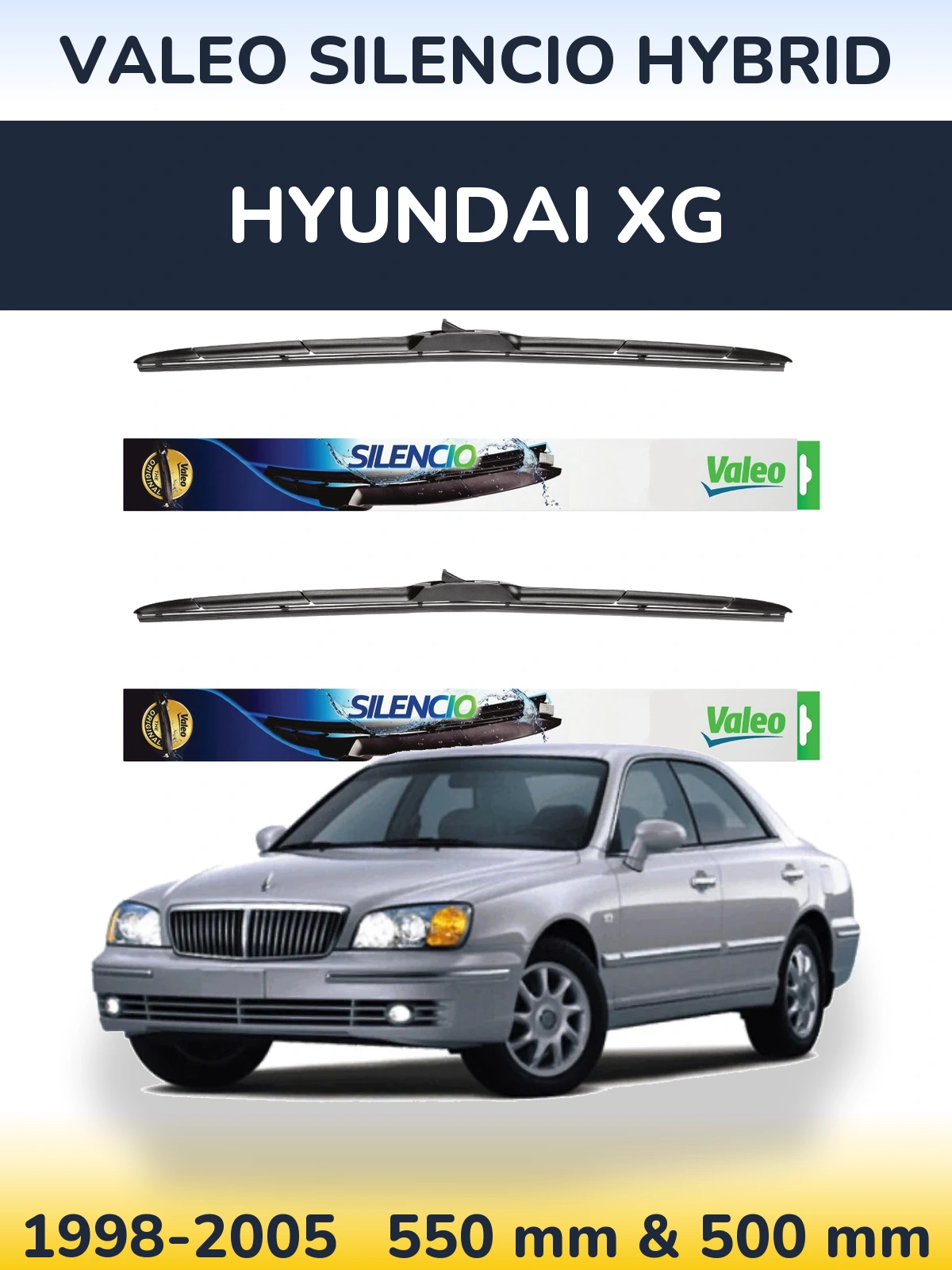 Front wiper blade set Valeo Silencio Hybrid 550 & 500 mm for Hyundai XG 1998-2005